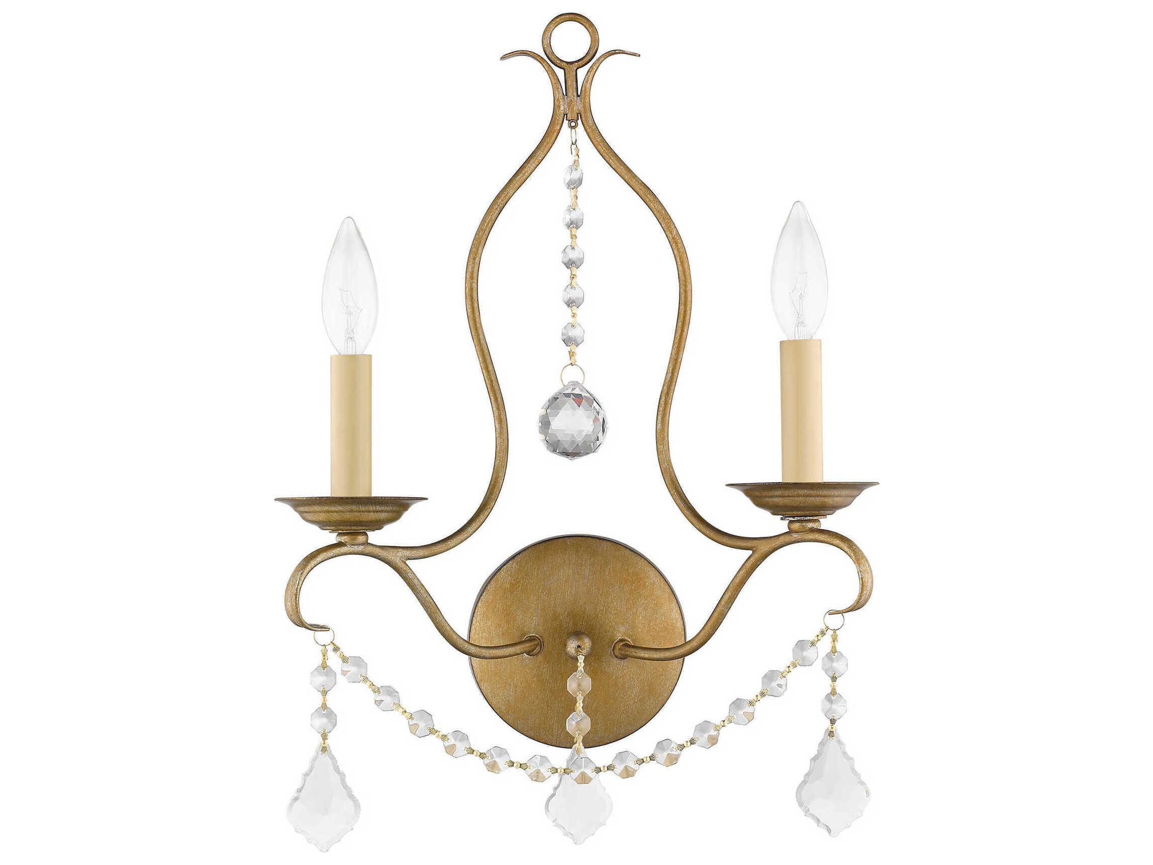 Livex Lighting Chesterfield 2-Light Antique Gold Leaf Crystal Wall Sconce
