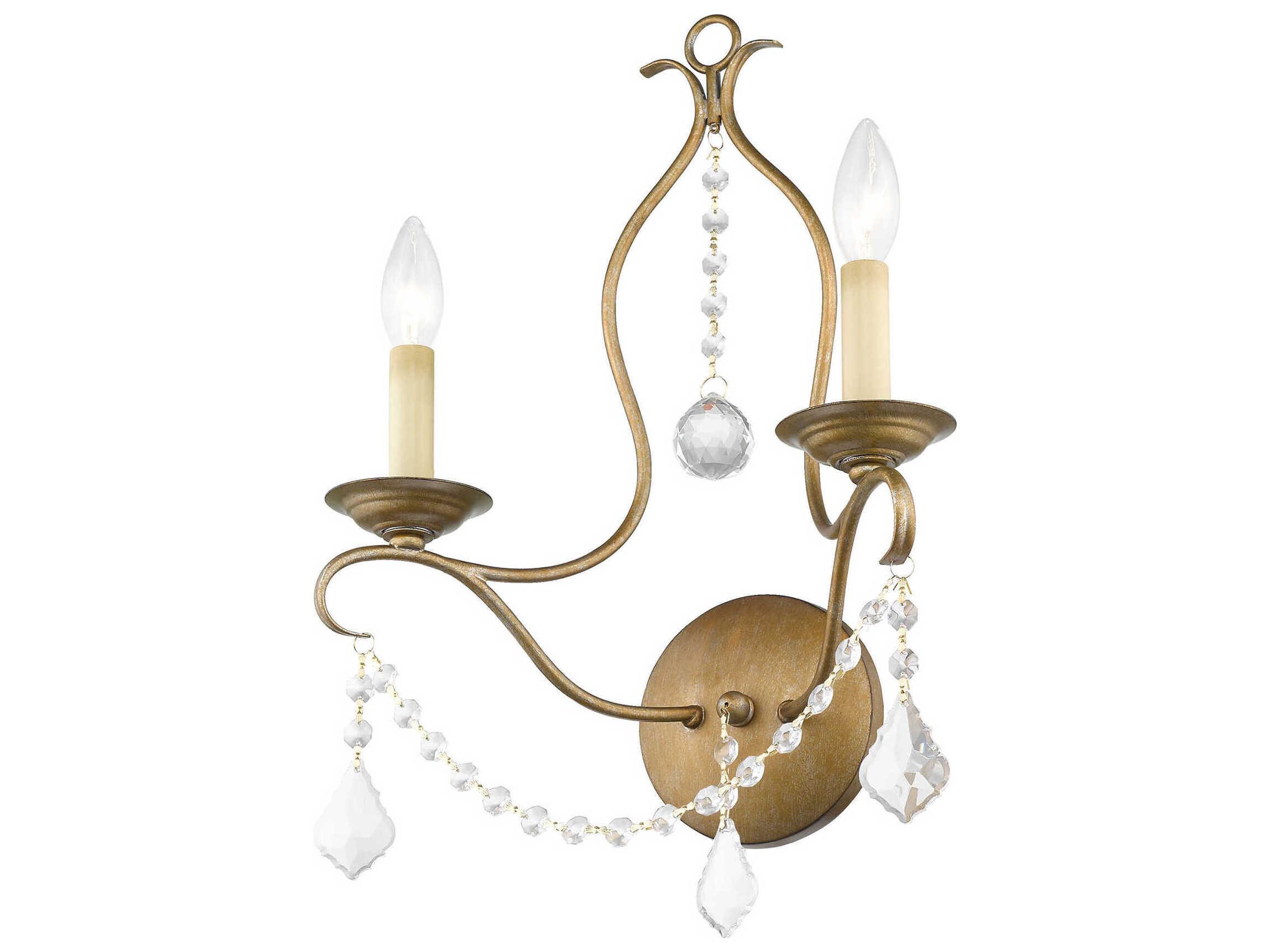 Livex Lighting Chesterfield 2-Light Antique Gold Leaf Crystal Wall Sconce