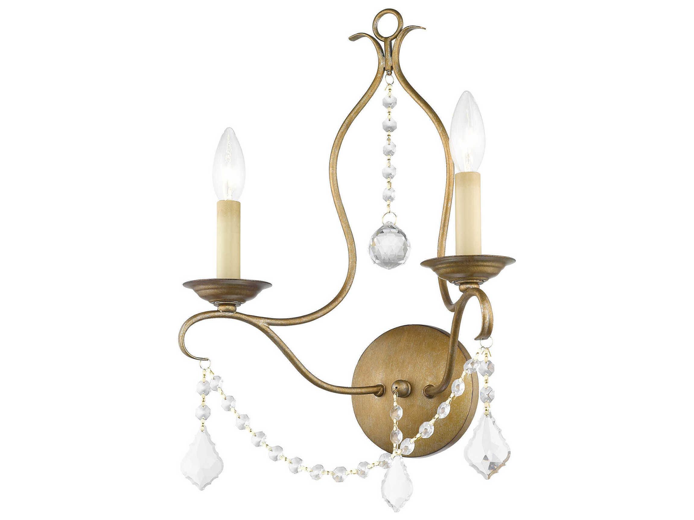 Livex Lighting Chesterfield 2-Light Antique Gold Leaf Crystal Wall Sconce