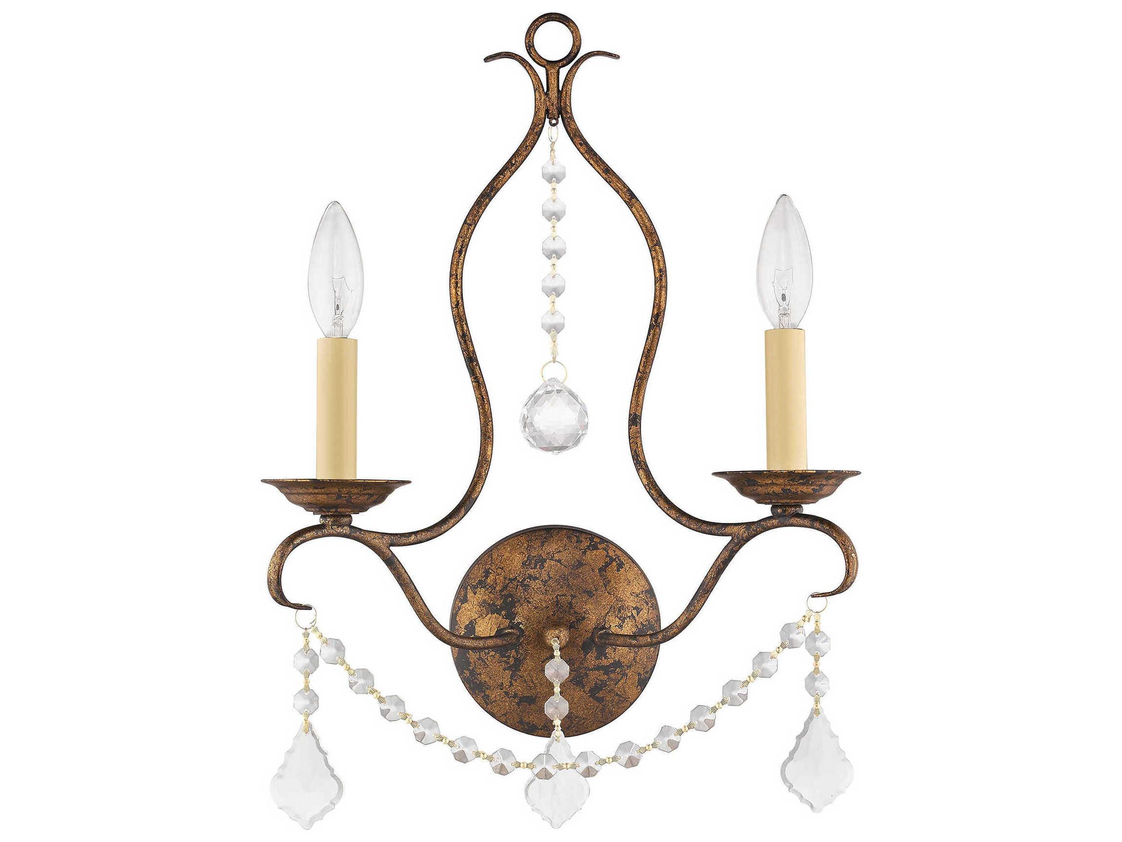 Livex Lighting Chesterfield 2-Light Hand Applied Venetian Golden Bronze Crystal Wall Sconce