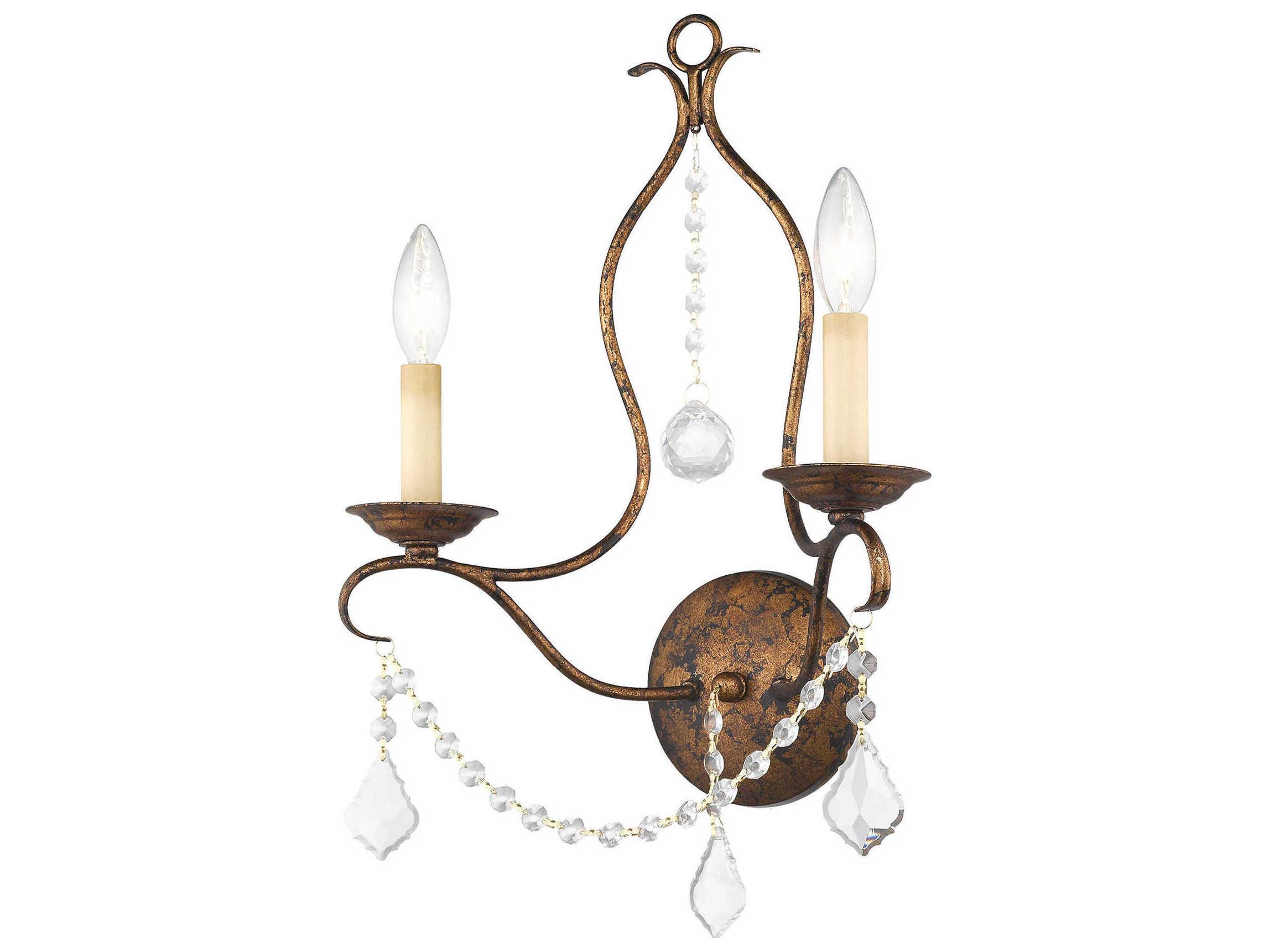 Livex Lighting Chesterfield 2-Light Hand Applied Venetian Golden Bronze Crystal Wall Sconce