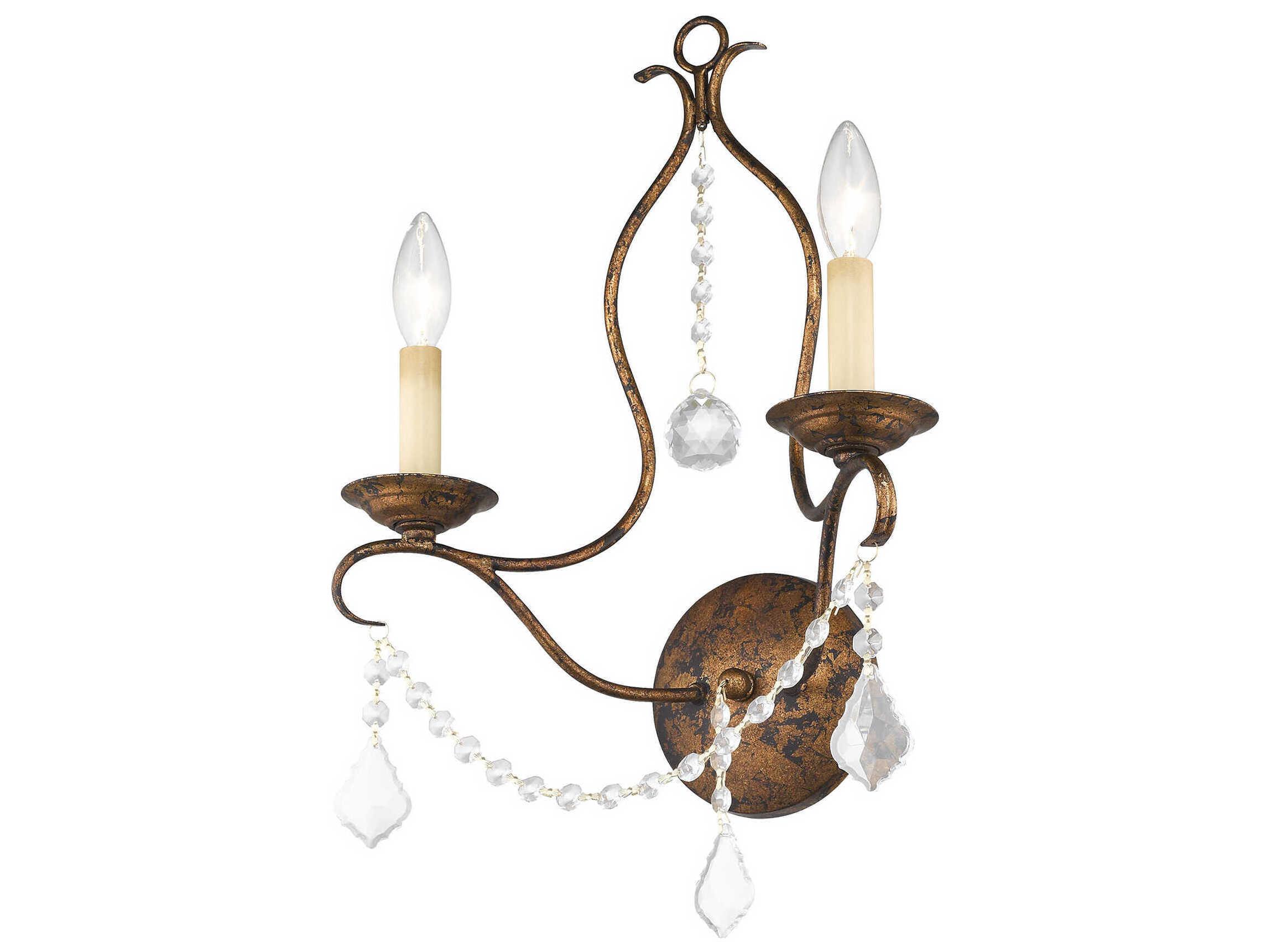 Livex Lighting Chesterfield 2-Light Hand Applied Venetian Golden Bronze Crystal Wall Sconce