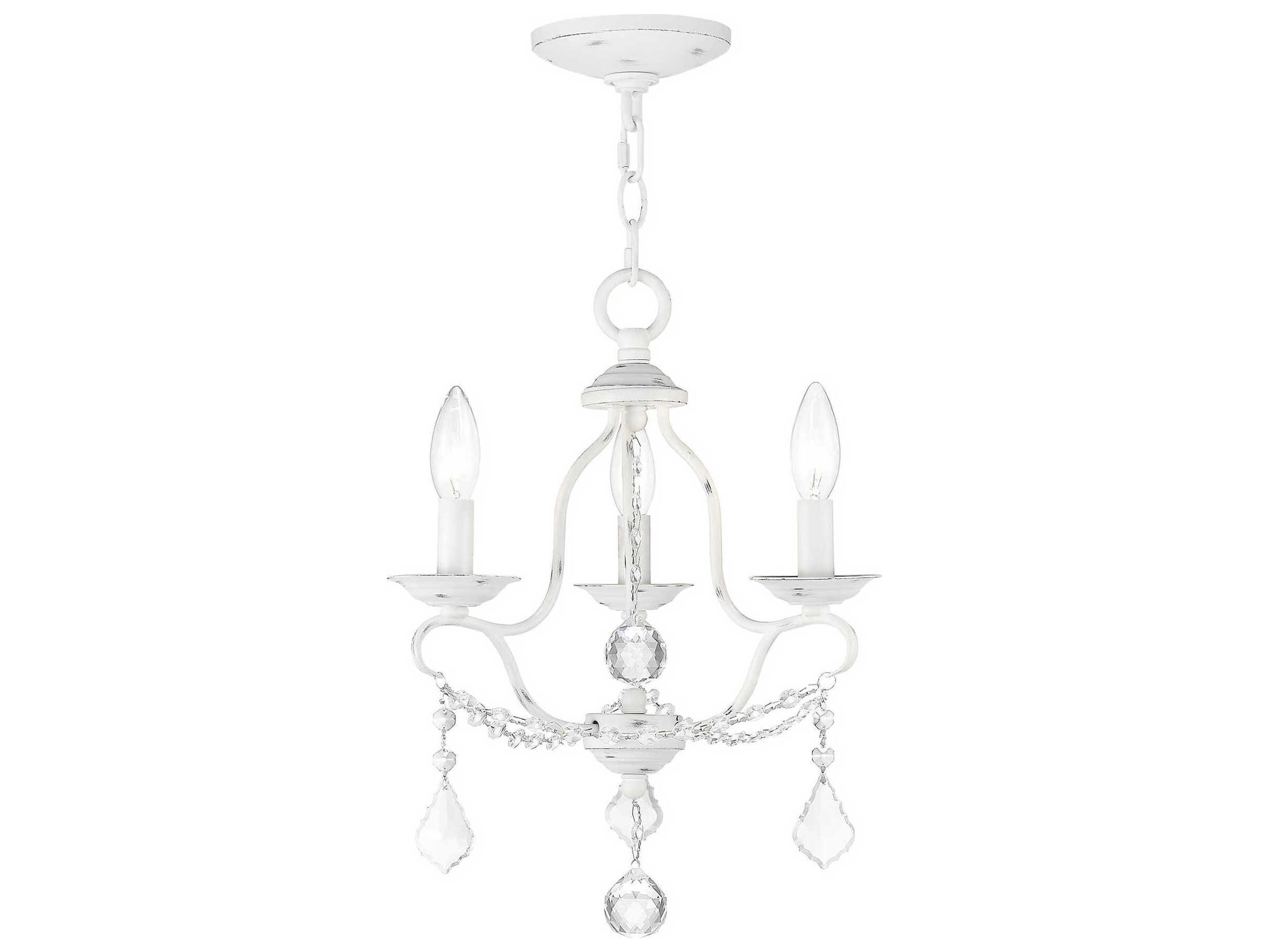 Livex Lighting Chesterfield 3-Light Antique White Crystal Candelabra Chandelier