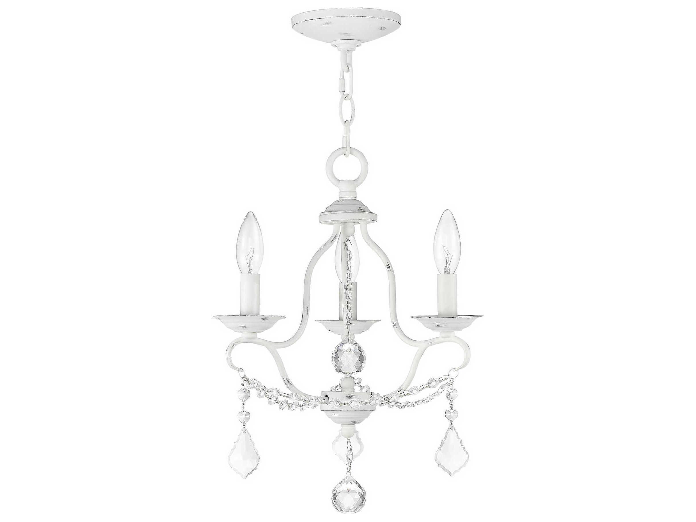 Livex Lighting Chesterfield 3-Light Antique White Crystal Candelabra Chandelier