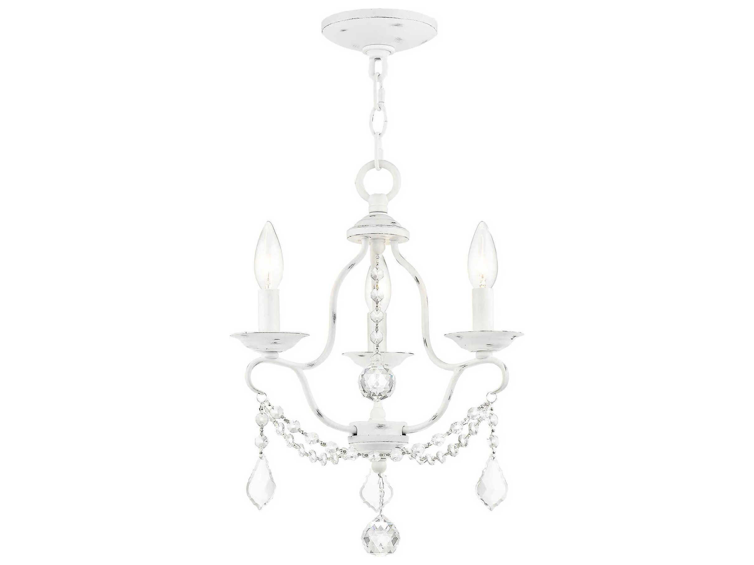 Livex Lighting Chesterfield 3-Light Antique White Crystal Candelabra Chandelier