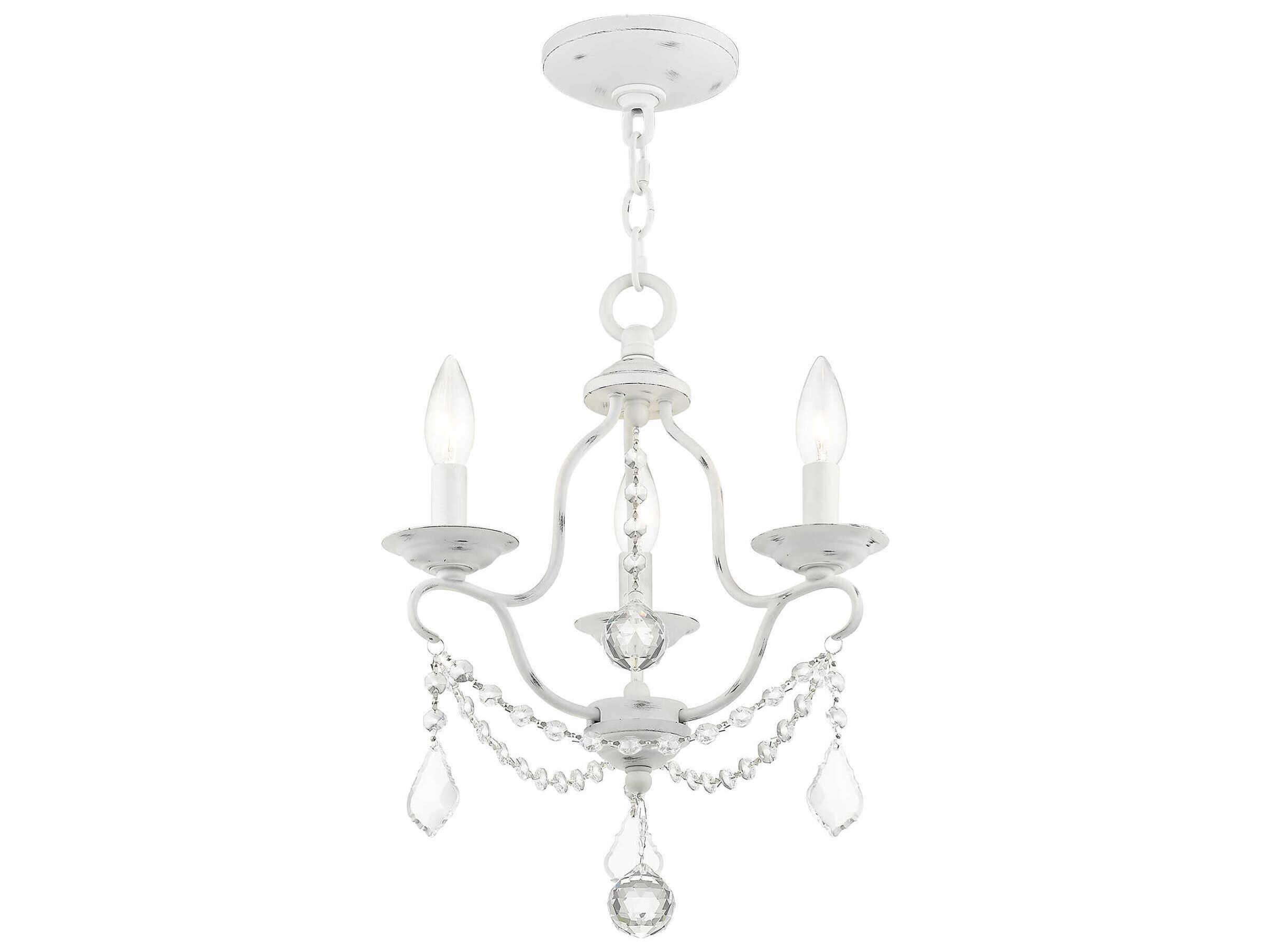 Livex Lighting Chesterfield 3-Light Antique White Crystal Candelabra Chandelier