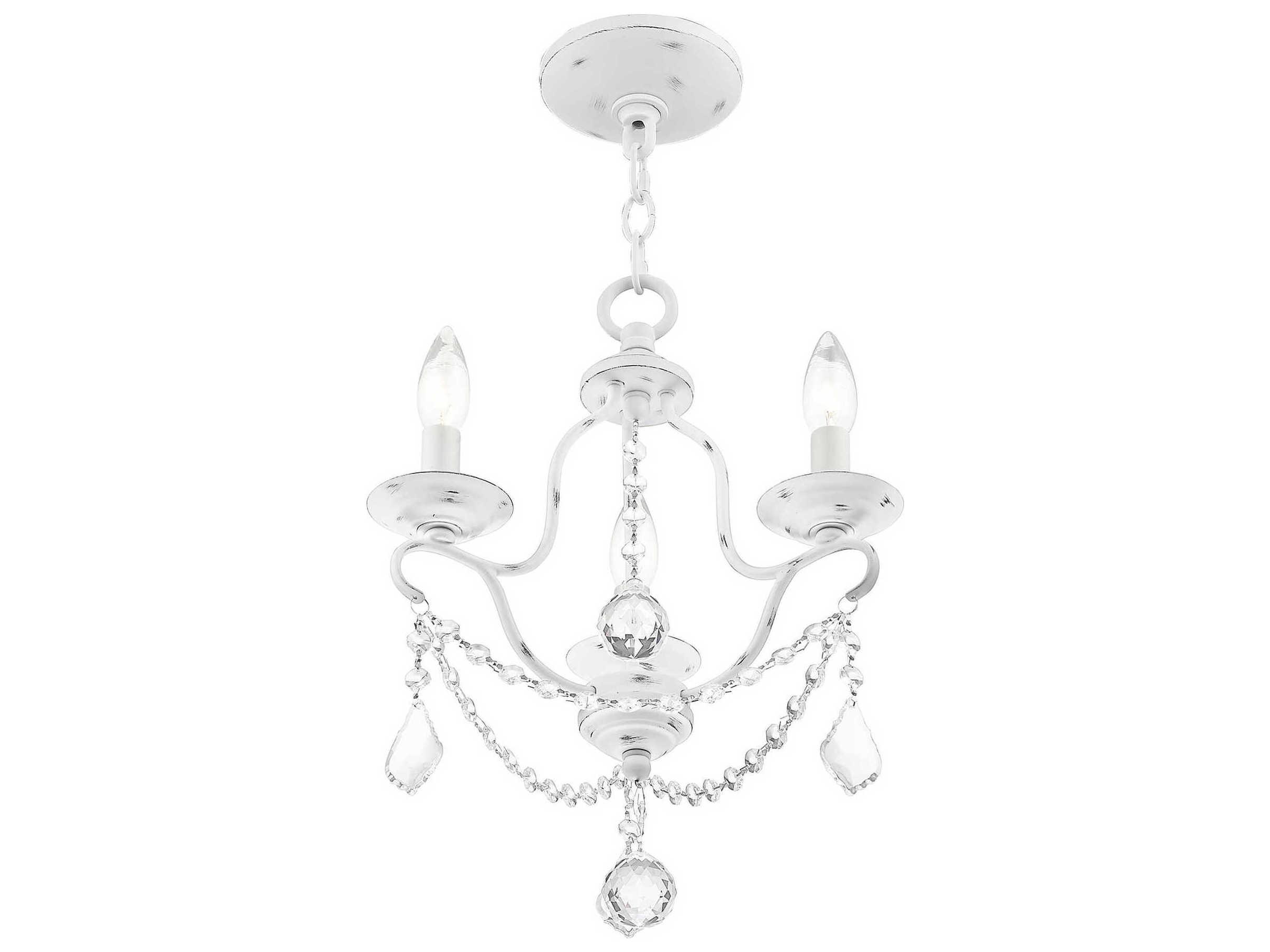 Livex Lighting Chesterfield 3-Light Antique White Crystal Candelabra Chandelier