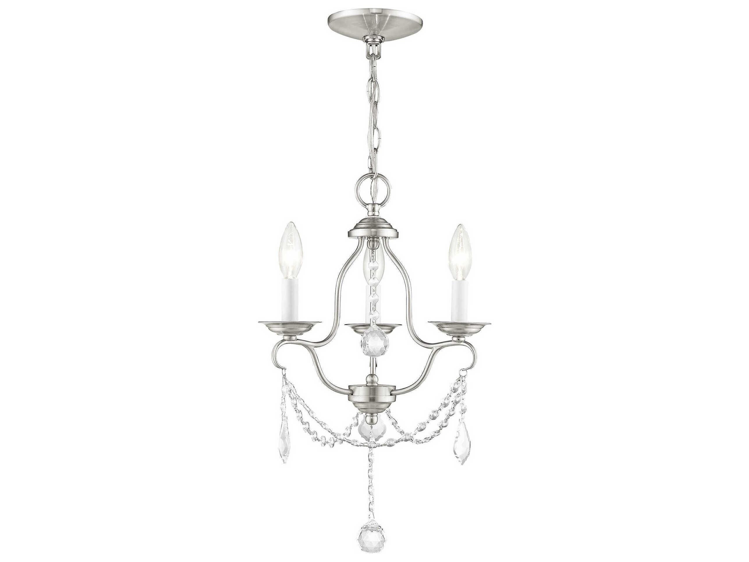 Livex Lighting Chesterfield 3-Light Brushed Nickel Crystal Chandelier