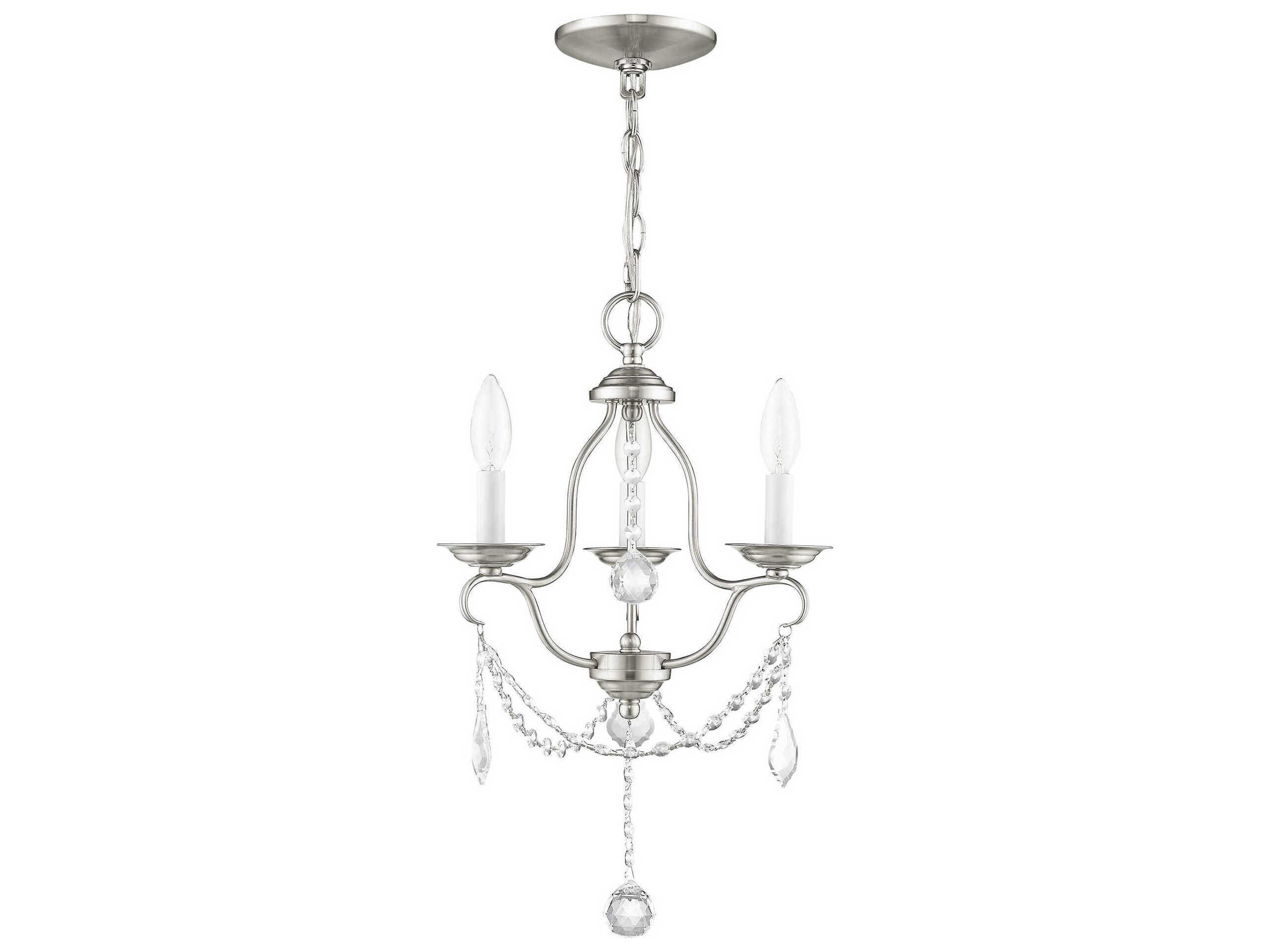 Livex Lighting Chesterfield 3-Light Brushed Nickel Crystal Chandelier