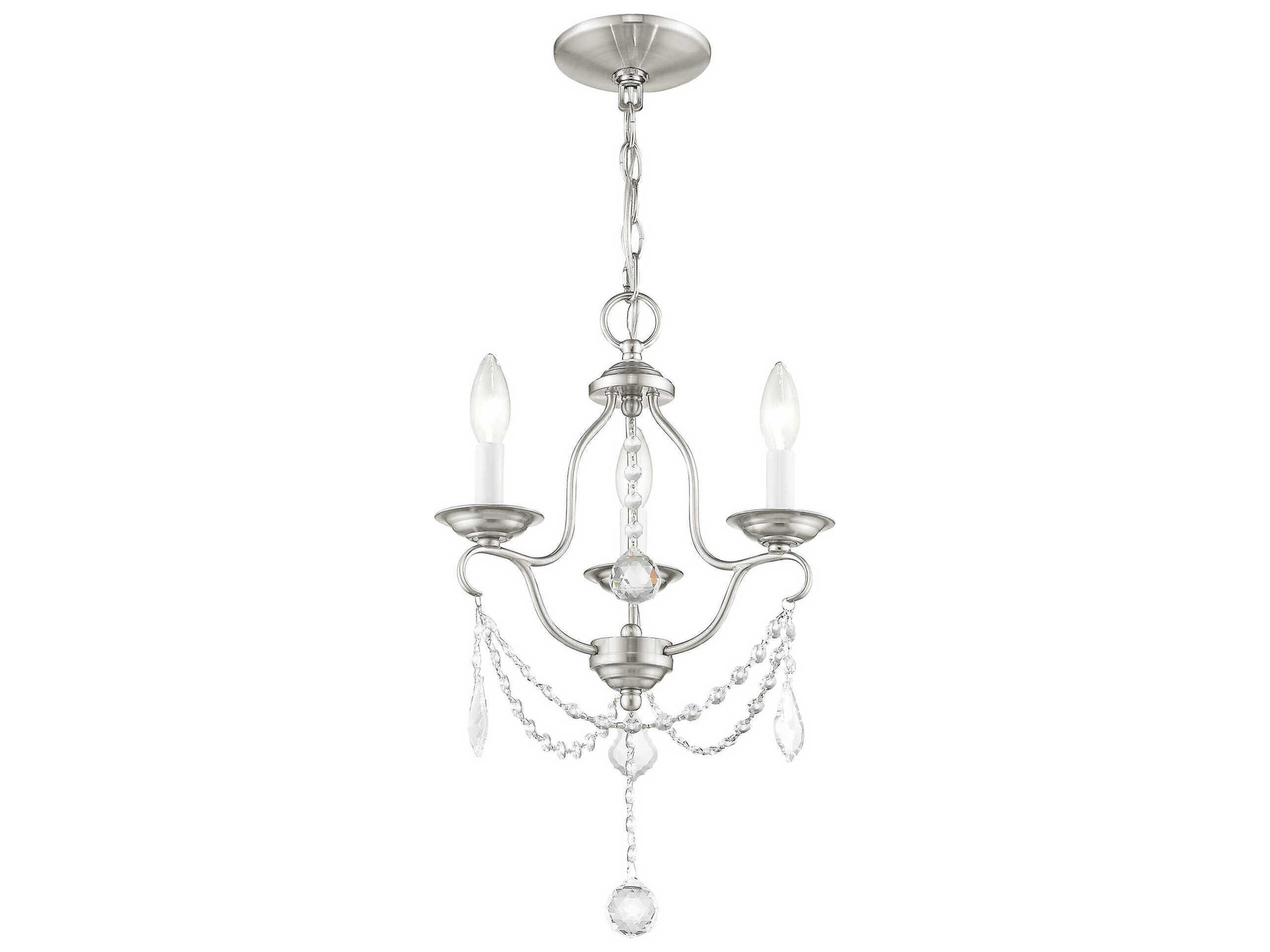 Livex Lighting Chesterfield 3-Light Brushed Nickel Crystal Chandelier