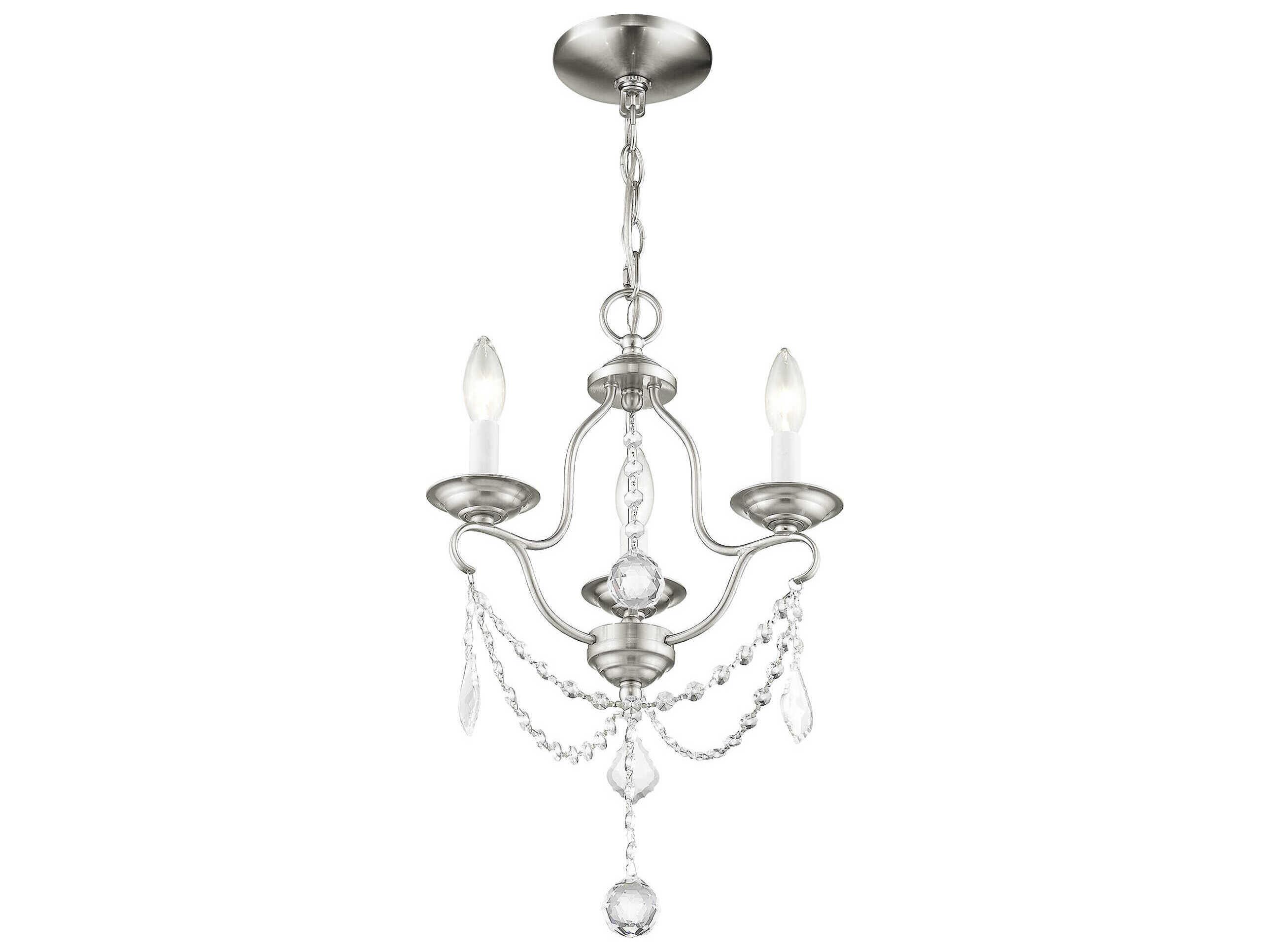 Livex Lighting Chesterfield 3-Light Brushed Nickel Crystal Chandelier