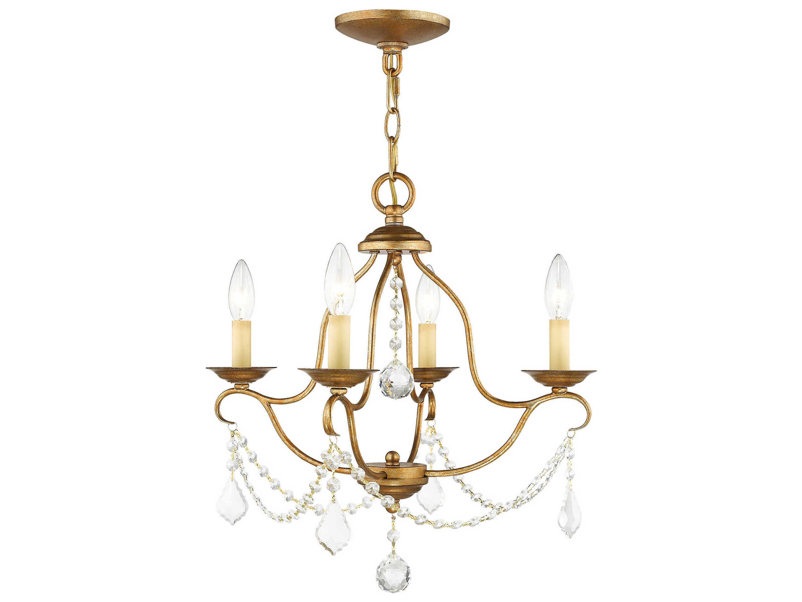Livex Lighting Chesterfield 4-Light Antique Gold Leaf Crystal Candelabra Chandelier