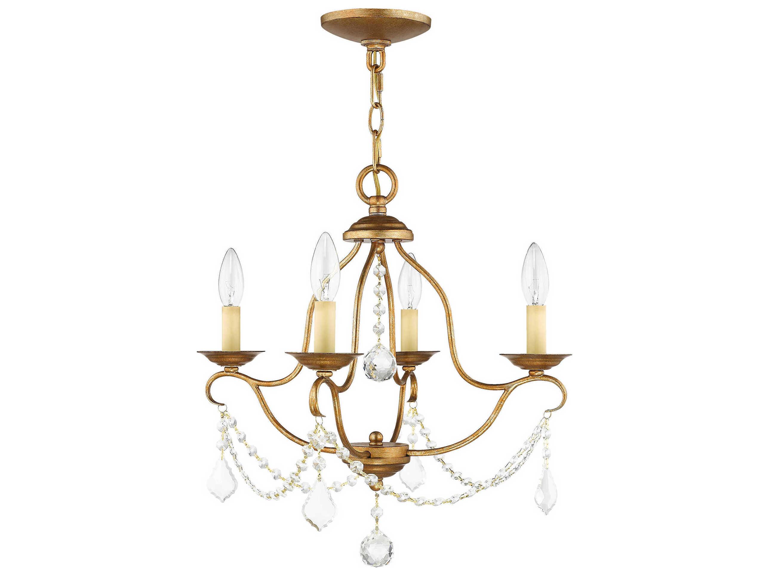 Livex Lighting Chesterfield 4-Light Antique Gold Leaf Crystal Candelabra Chandelier