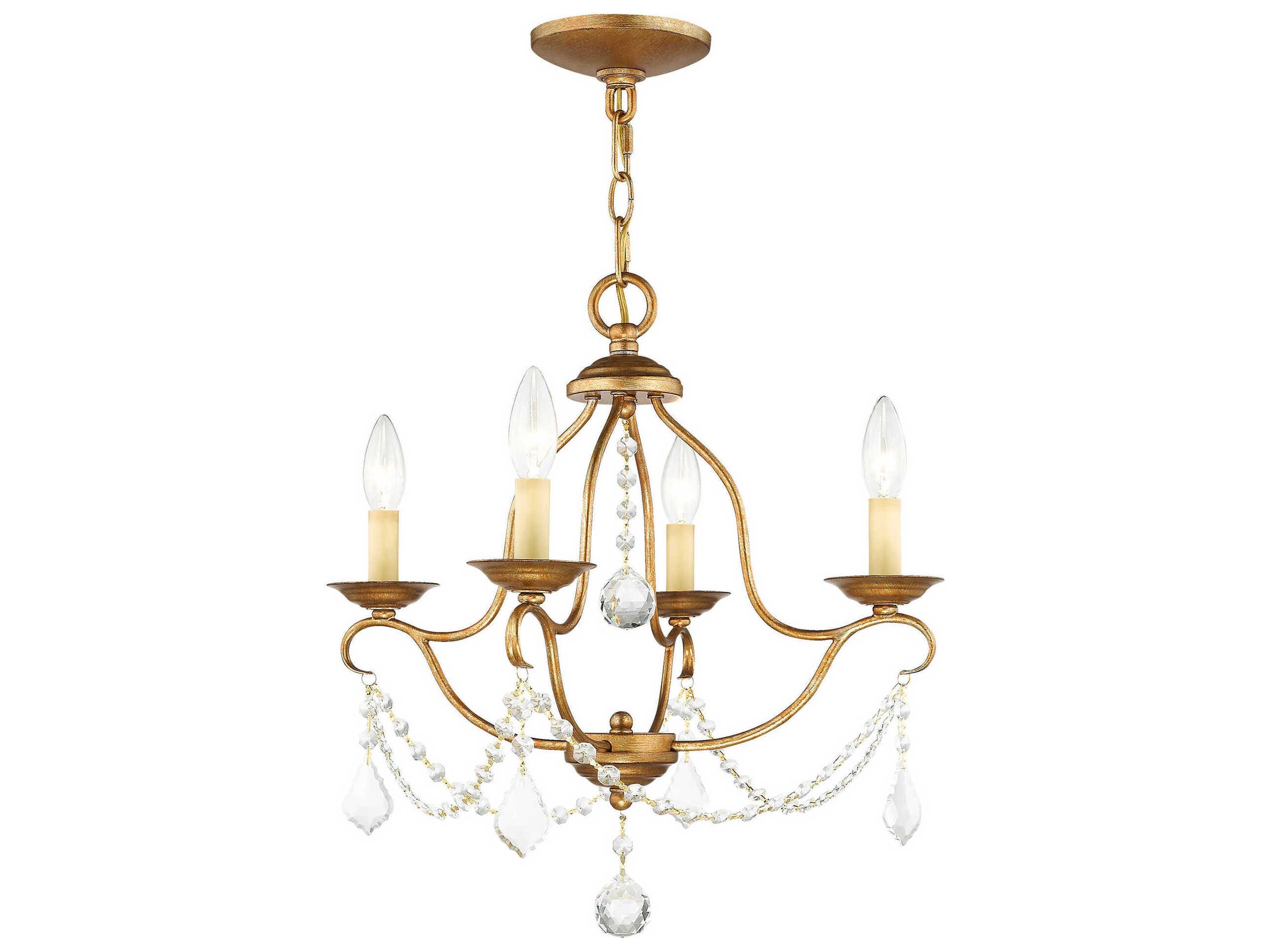 Livex Lighting Chesterfield 4-Light Antique Gold Leaf Crystal Candelabra Chandelier