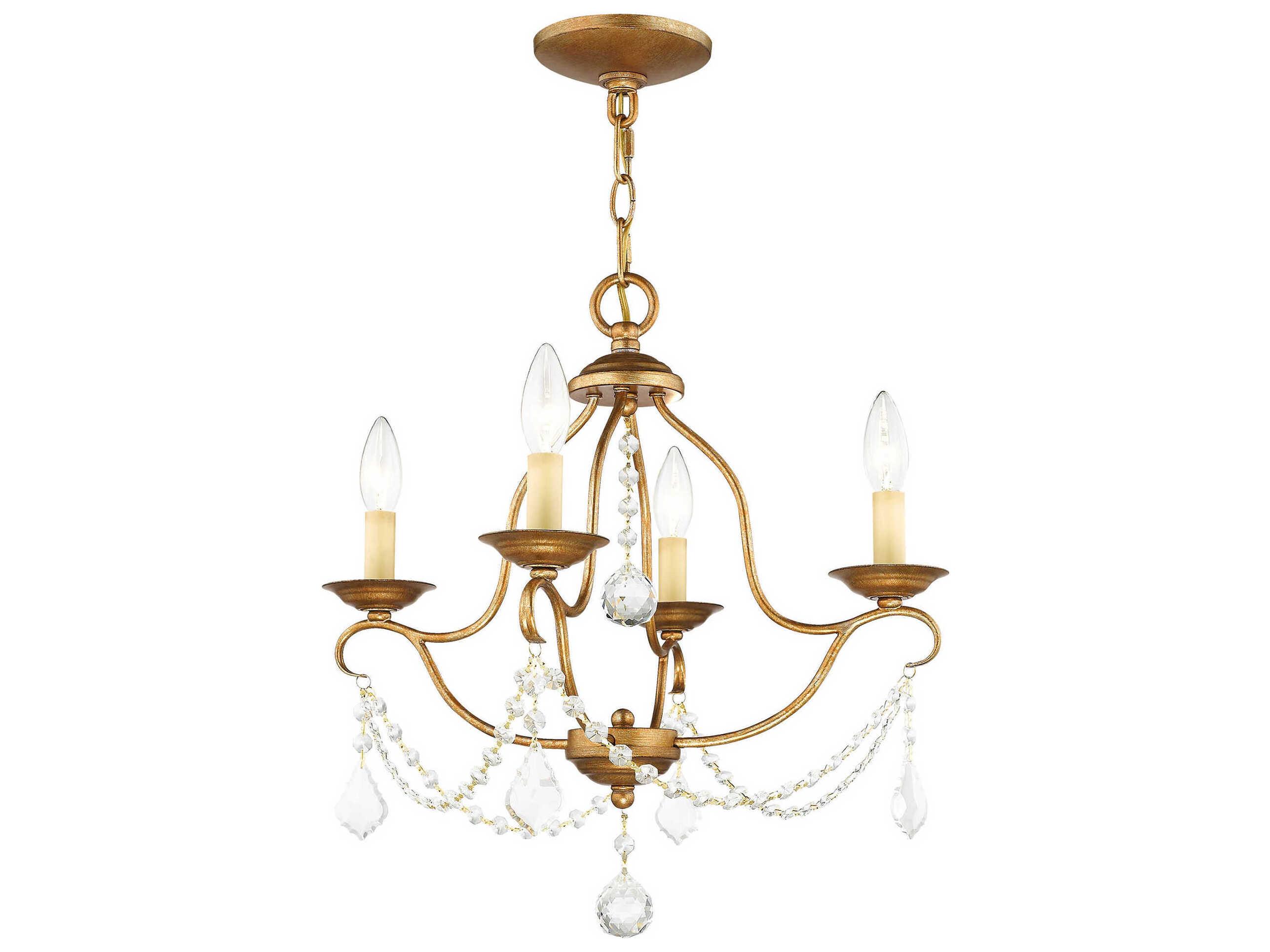 Livex Lighting Chesterfield 4-Light Antique Gold Leaf Crystal Candelabra Chandelier