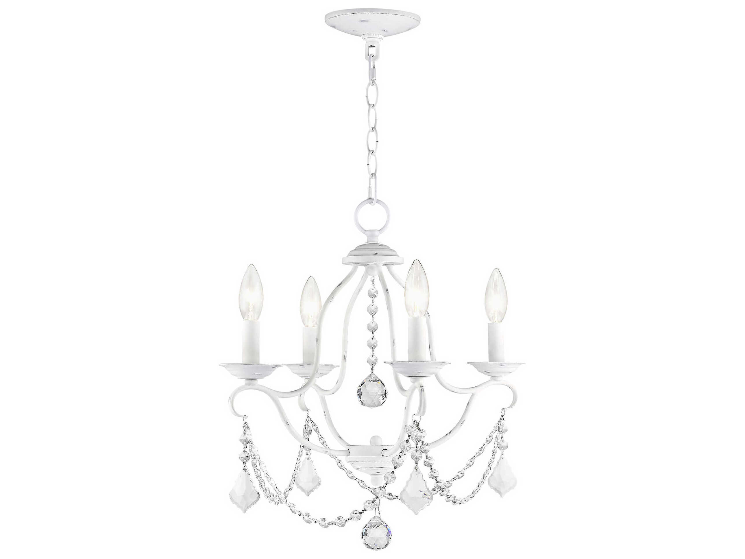 Livex Lighting Chesterfield 4-Light Antique White Crystal Chandelier
