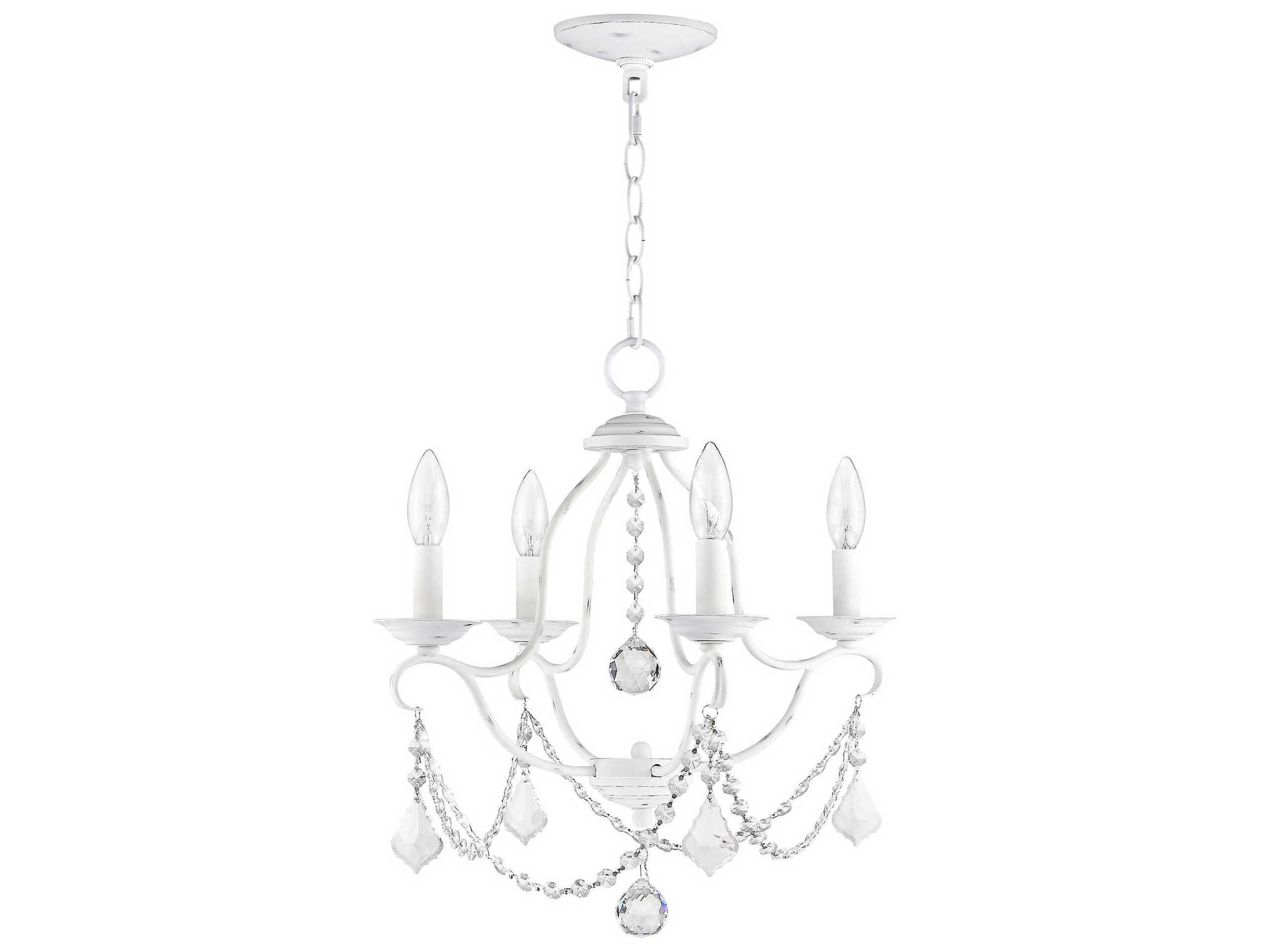 Livex Lighting Chesterfield 4-Light Antique White Crystal Chandelier