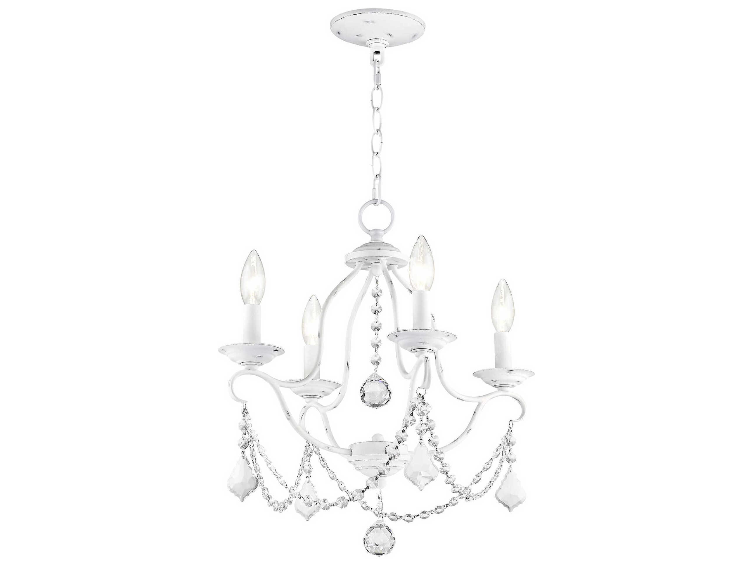 Livex Lighting Chesterfield 4-Light Antique White Crystal Chandelier