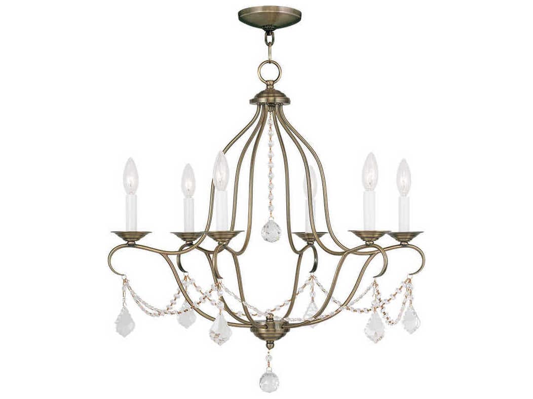 Livex Lighting Chesterfield 6-Light Antique Brass Crystal Candelabra Chandelier