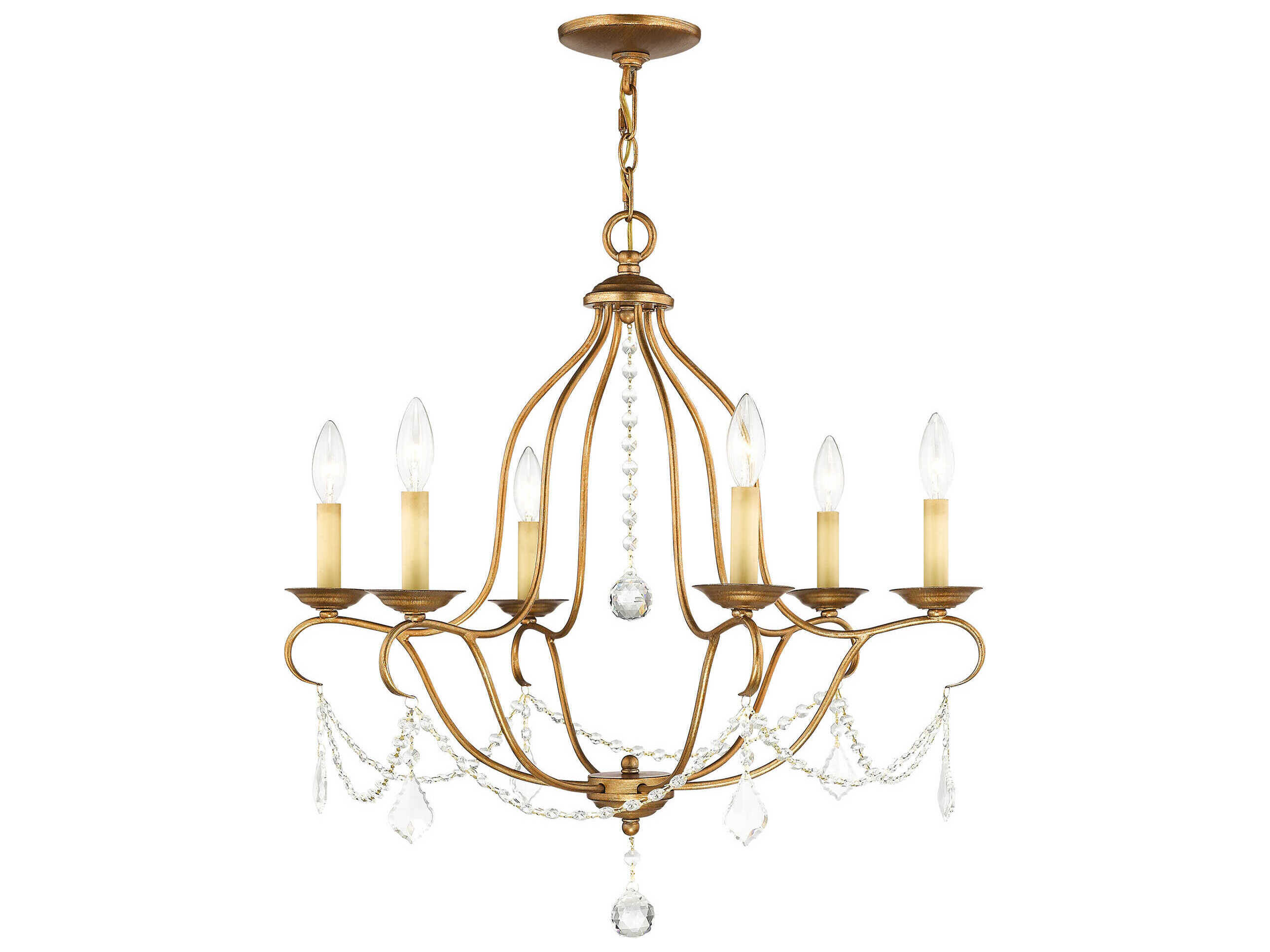 Livex Lighting Chesterfield 6-Light Antique Gold Leaf Crystal Candelabra Chandelier