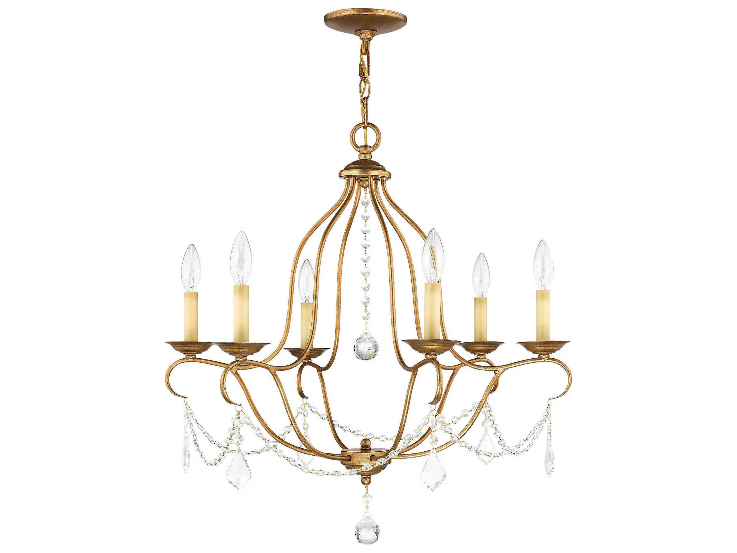 Livex Lighting Chesterfield 6-Light Antique Gold Leaf Crystal Candelabra Chandelier