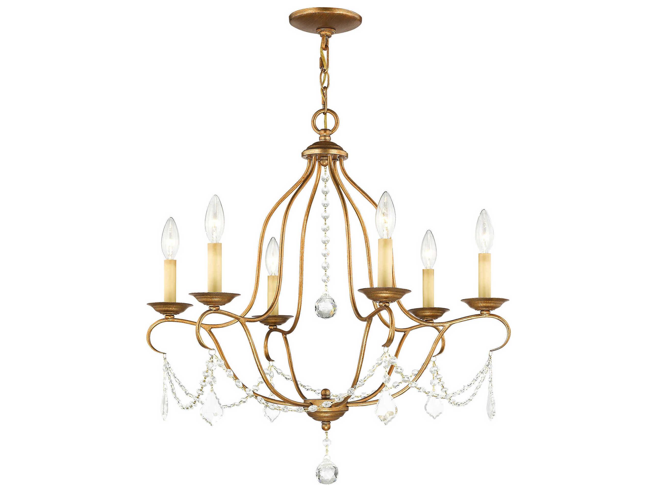 Livex Lighting Chesterfield 6-Light Antique Gold Leaf Crystal Candelabra Chandelier