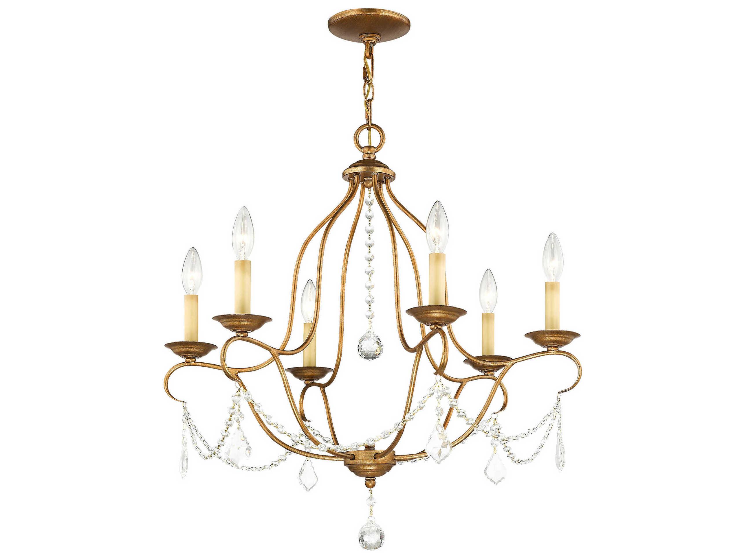 Livex Lighting Chesterfield 6-Light Antique Gold Leaf Crystal Candelabra Chandelier