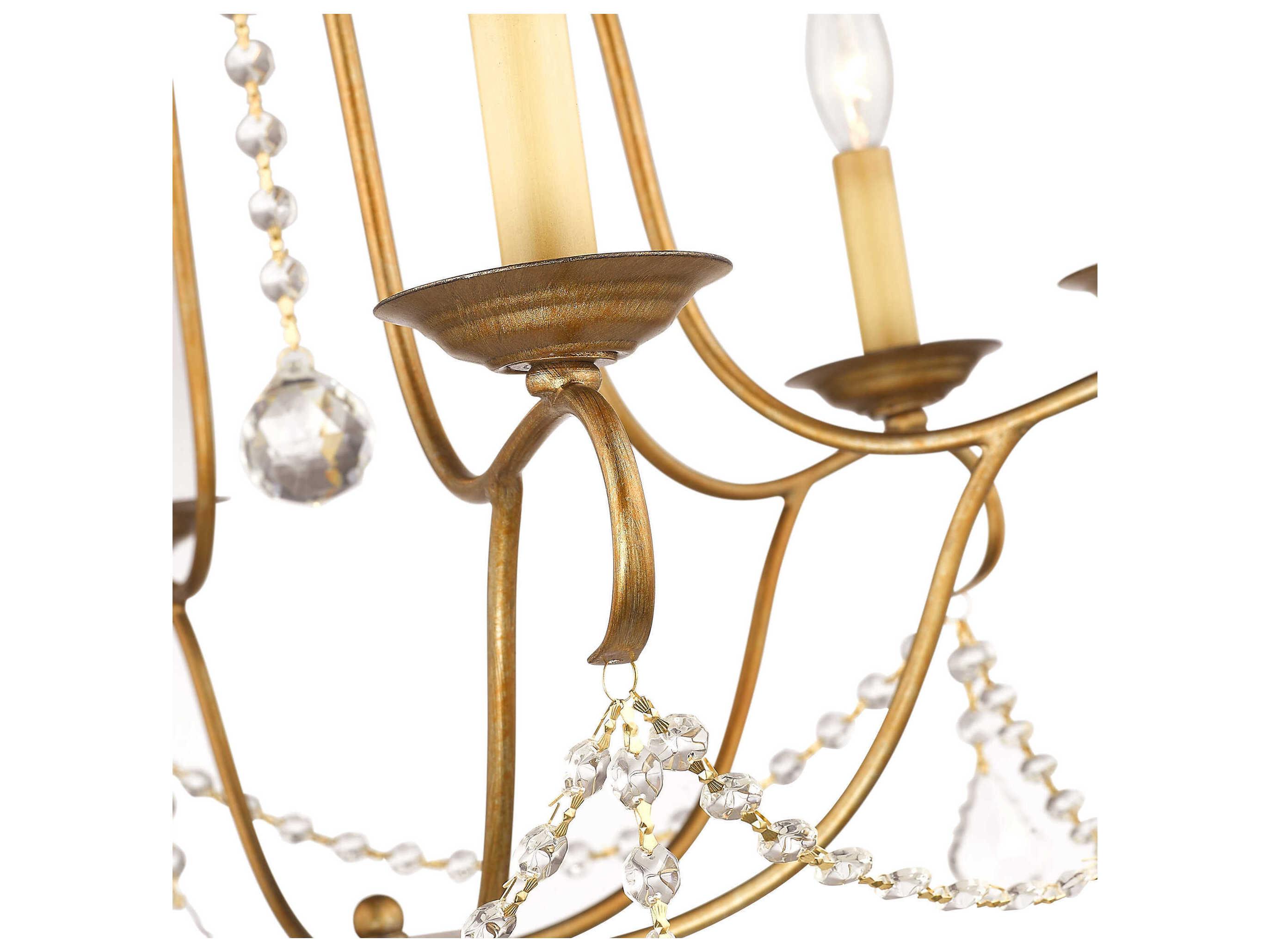 Livex Lighting Chesterfield 6-Light Antique Gold Leaf Crystal Candelabra Chandelier