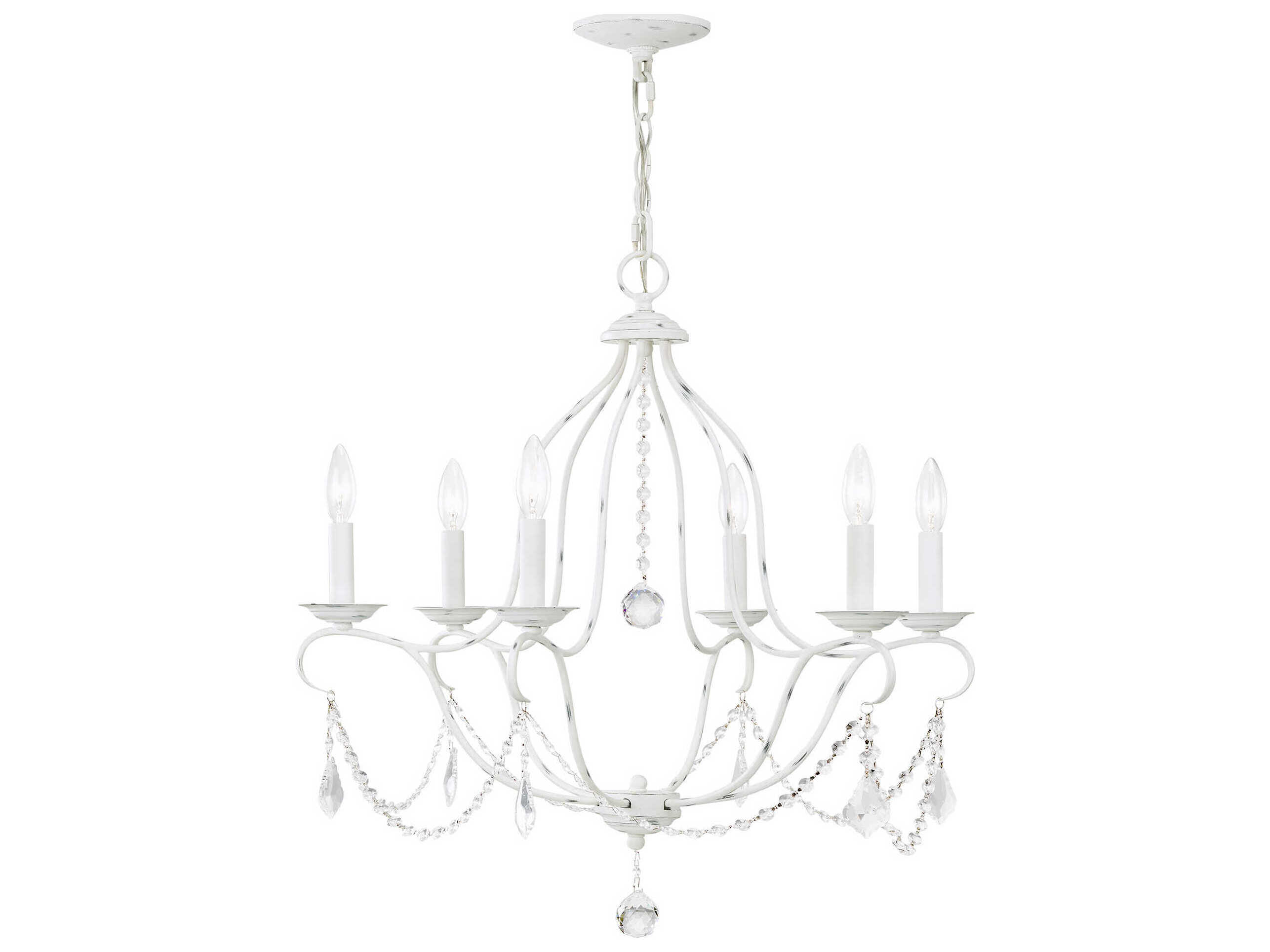 Livex Lighting Chesterfield 6-Light Antique White Crystal Candelabra Chandelier