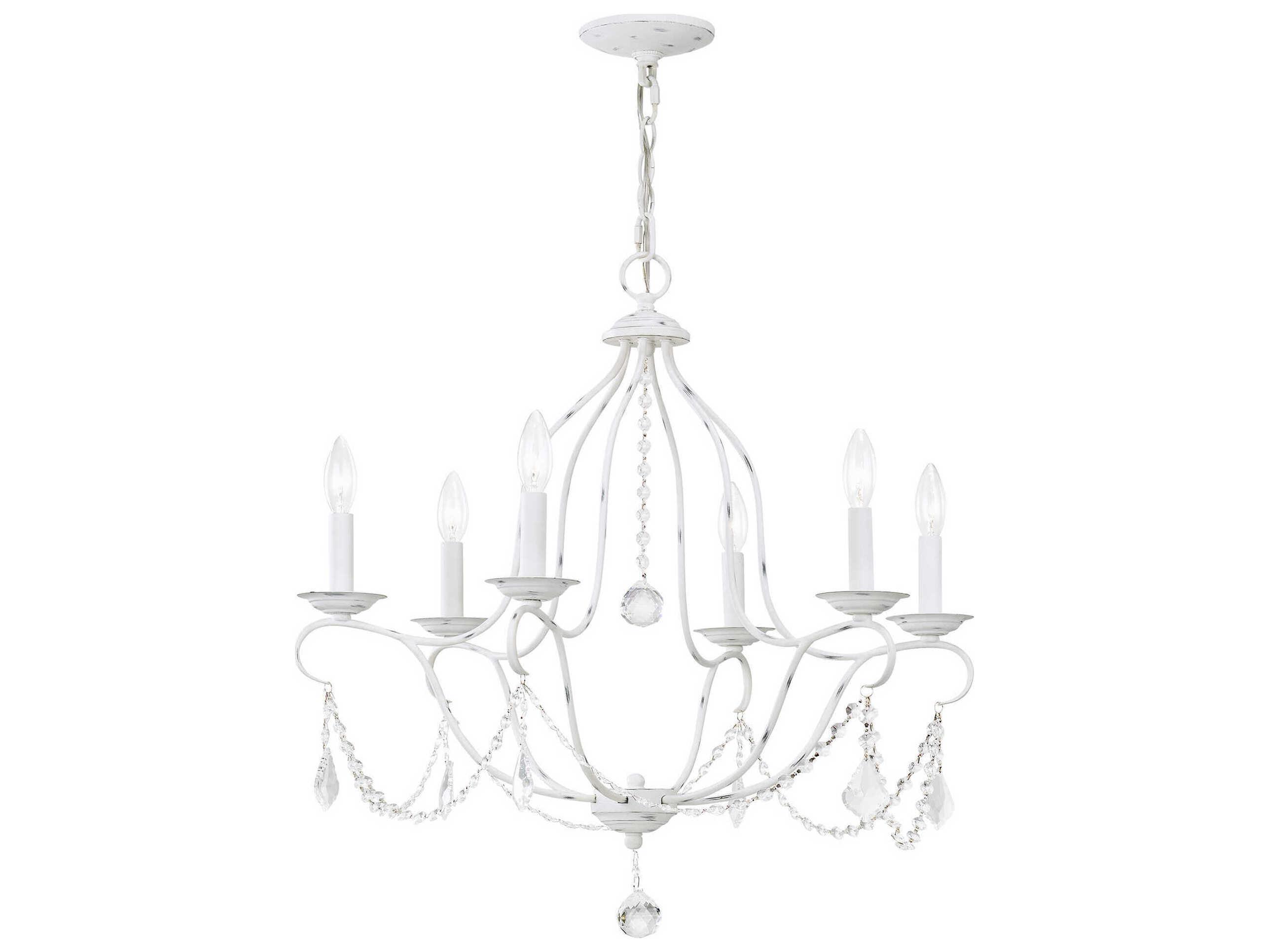 Livex Lighting Chesterfield 6-Light Antique White Crystal Candelabra Chandelier