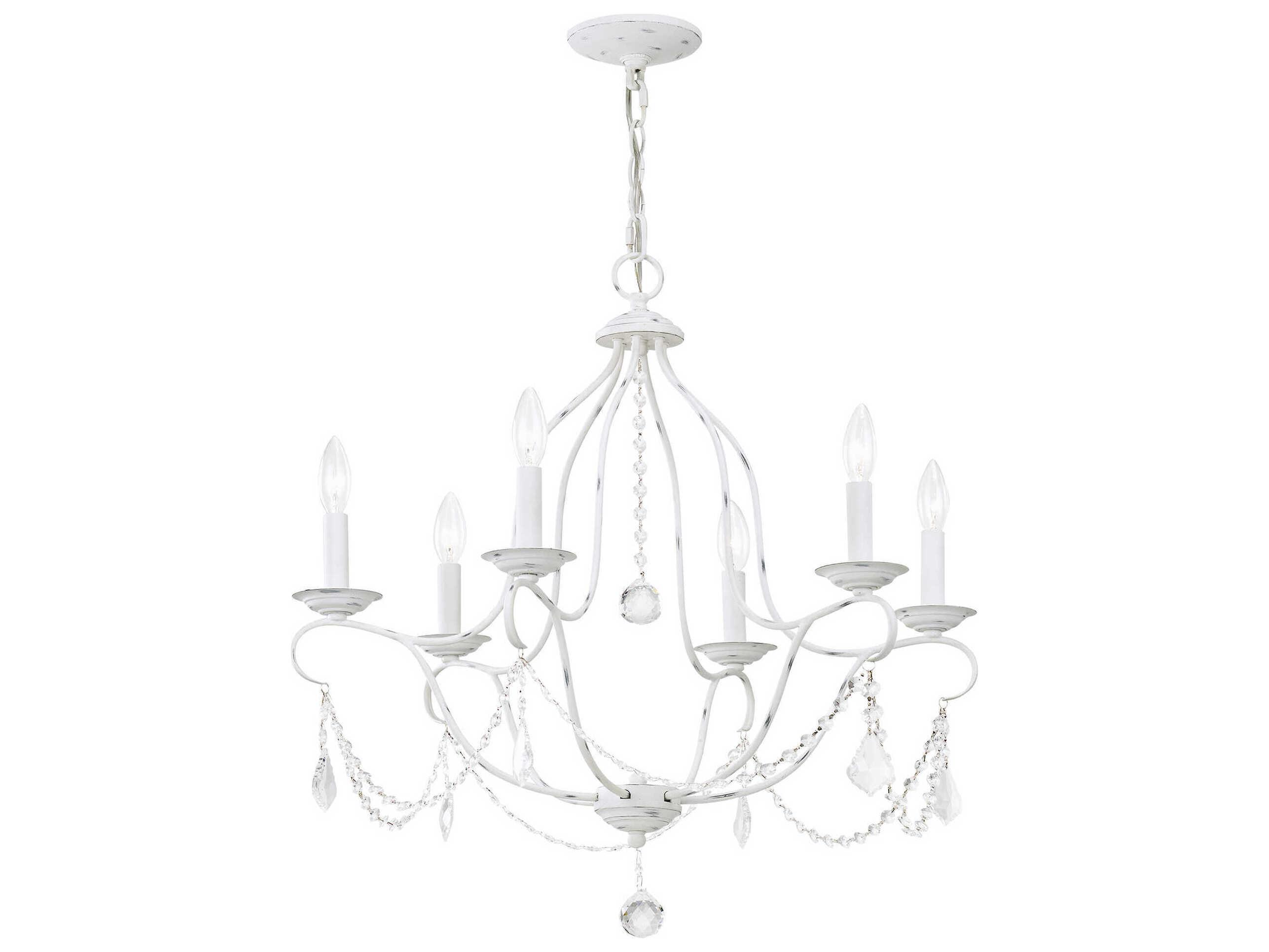 Livex Lighting Chesterfield 6-Light Antique White Crystal Candelabra Chandelier