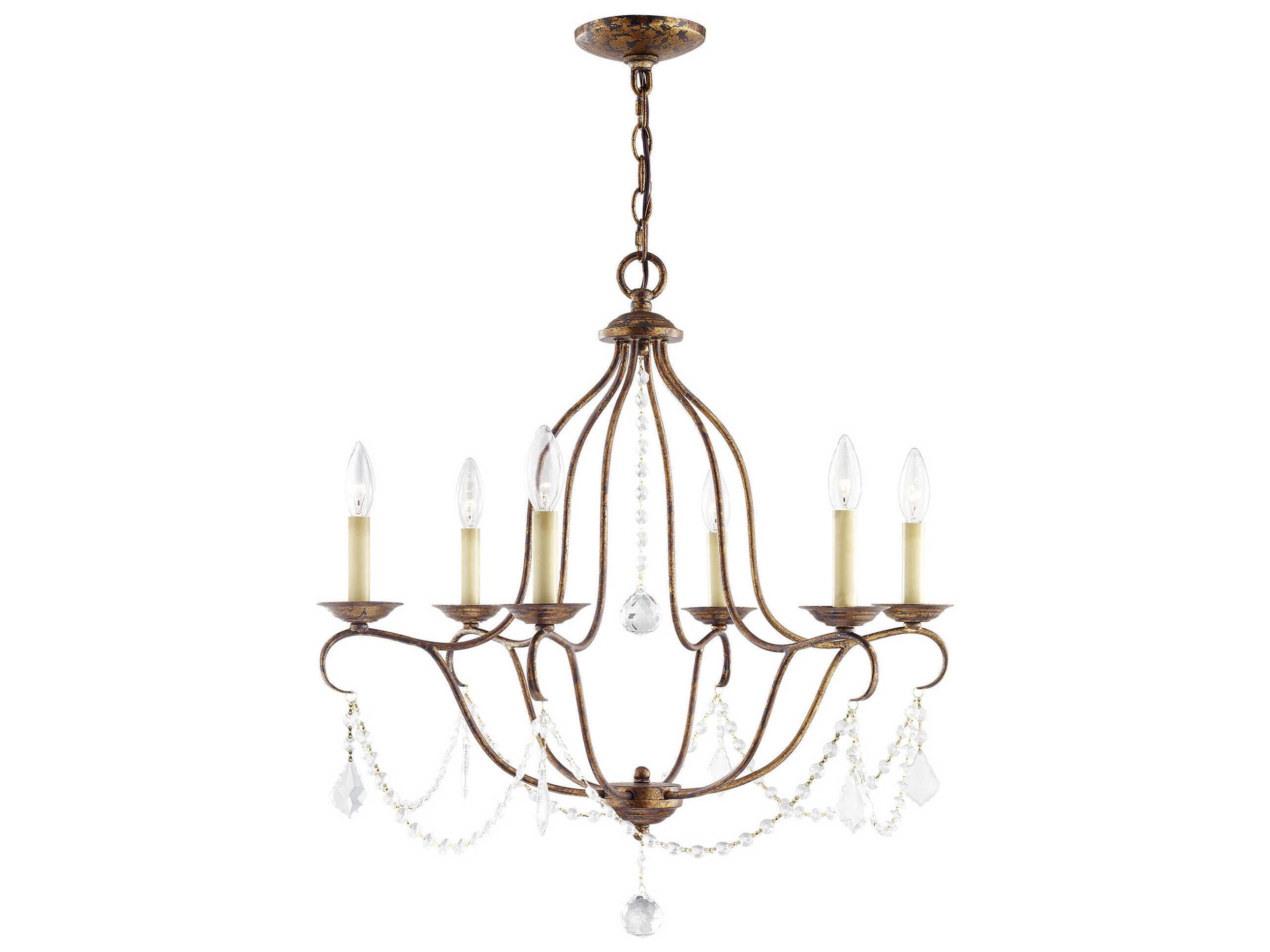 Livex Lighting Chesterfield 6-Light Hand Applied Venetian Golden Bronze Crystal Candelabra Chandelier