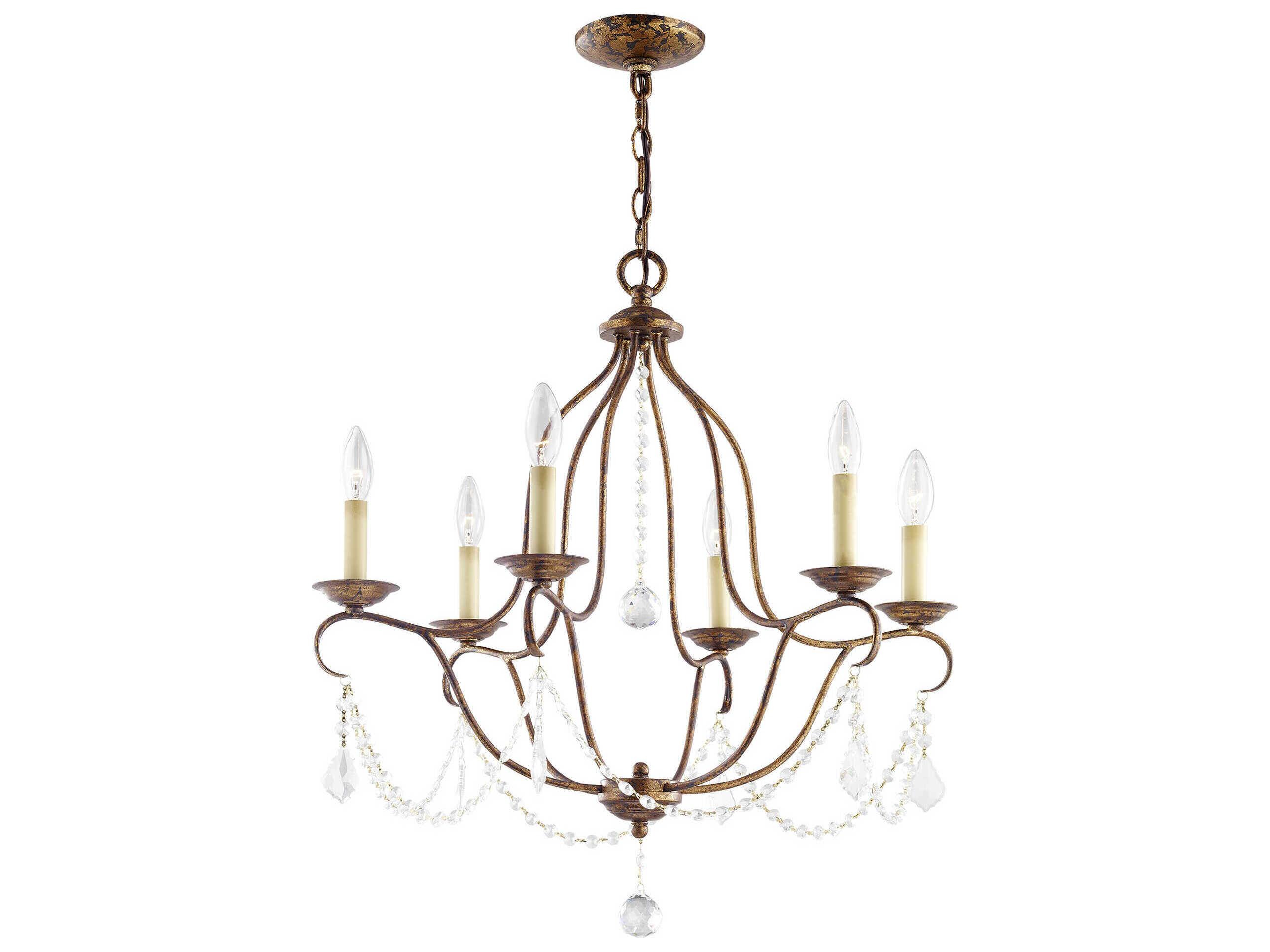 Livex Lighting Chesterfield 6-Light Hand Applied Venetian Golden Bronze Crystal Candelabra Chandelier