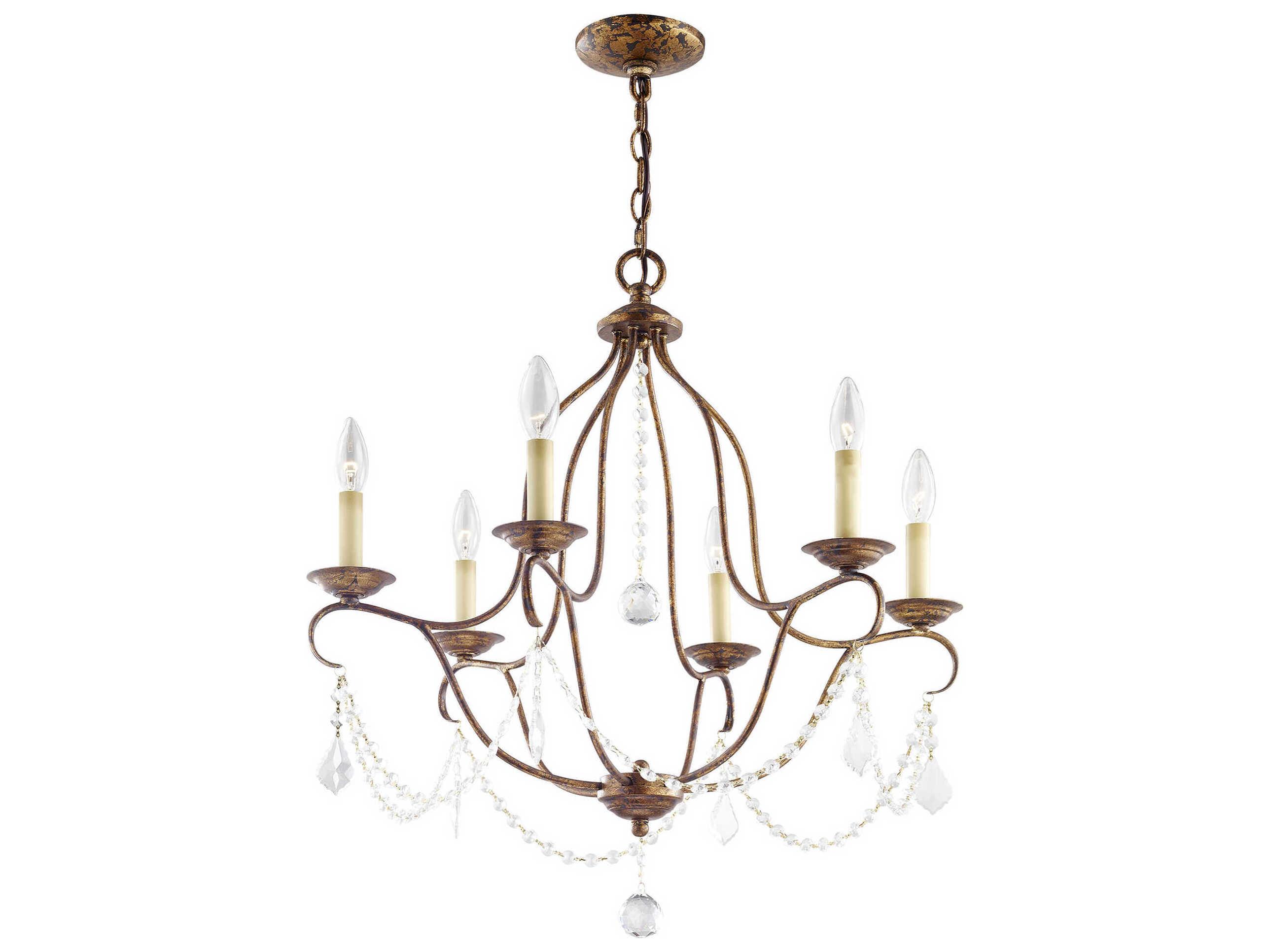 Livex Lighting Chesterfield 6-Light Hand Applied Venetian Golden Bronze Crystal Candelabra Chandelier