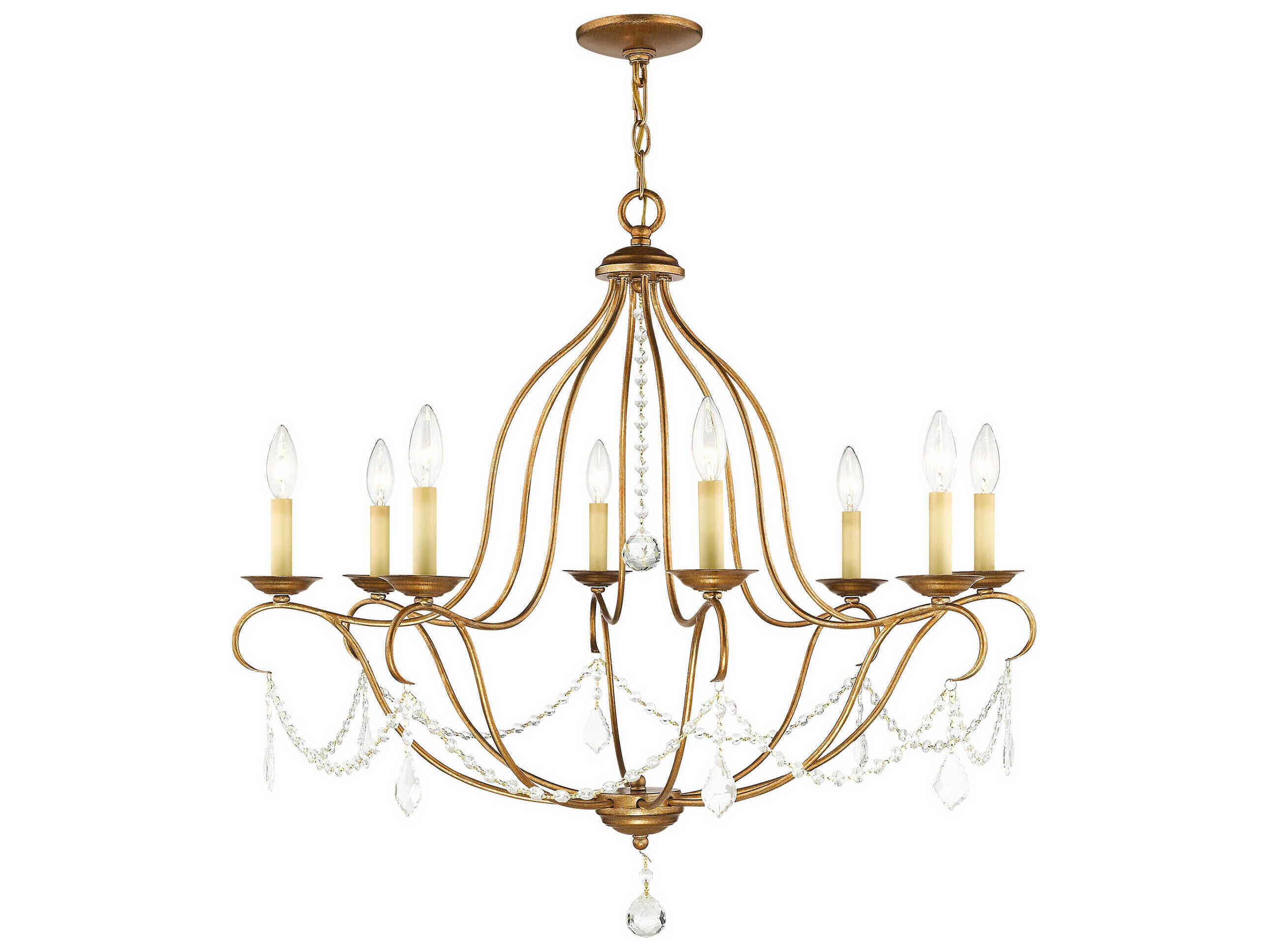 Livex Lighting Chesterfield 8-Light Antique Gold Leaf Crystal Candelabra Chandelier