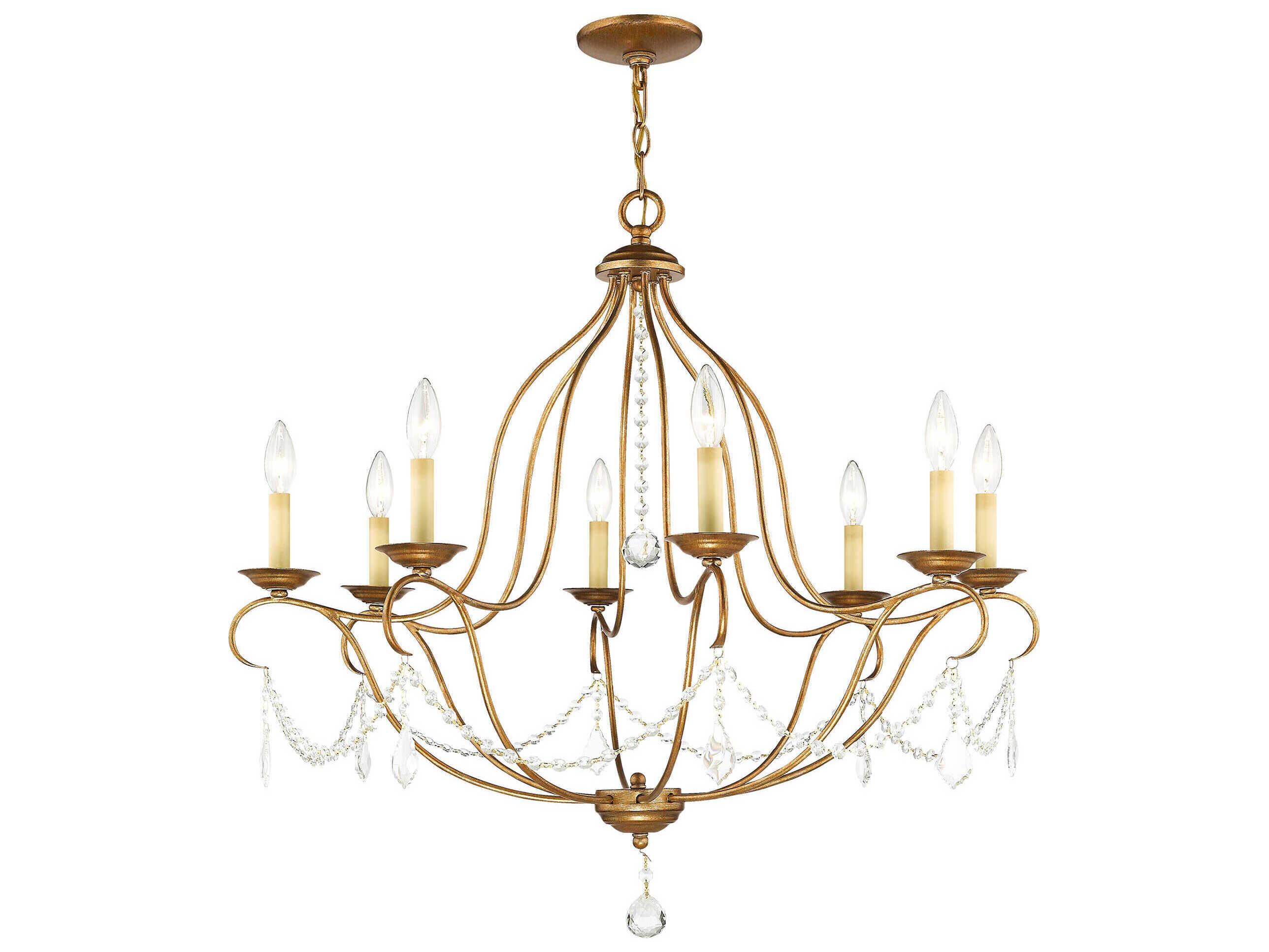 Livex Lighting Chesterfield 8-Light Antique Gold Leaf Crystal Candelabra Chandelier
