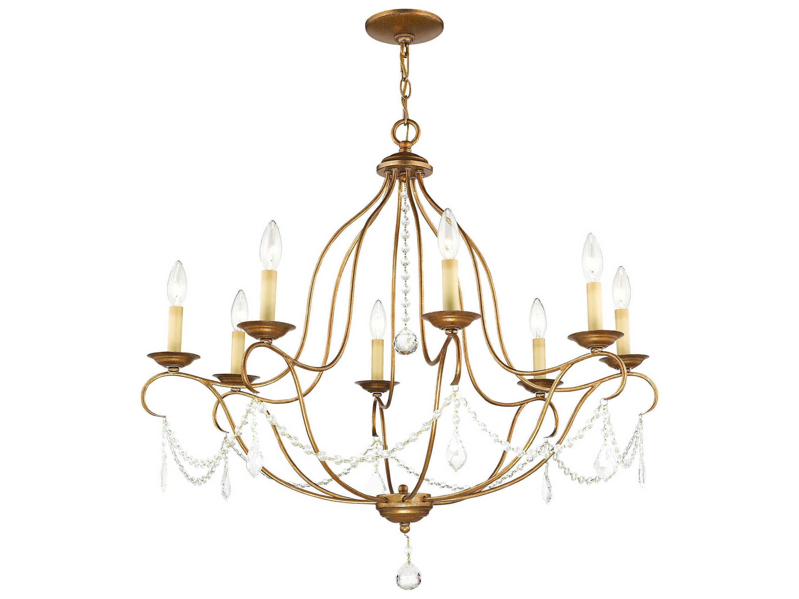 Livex Lighting Chesterfield 8-Light Antique Gold Leaf Crystal Candelabra Chandelier
