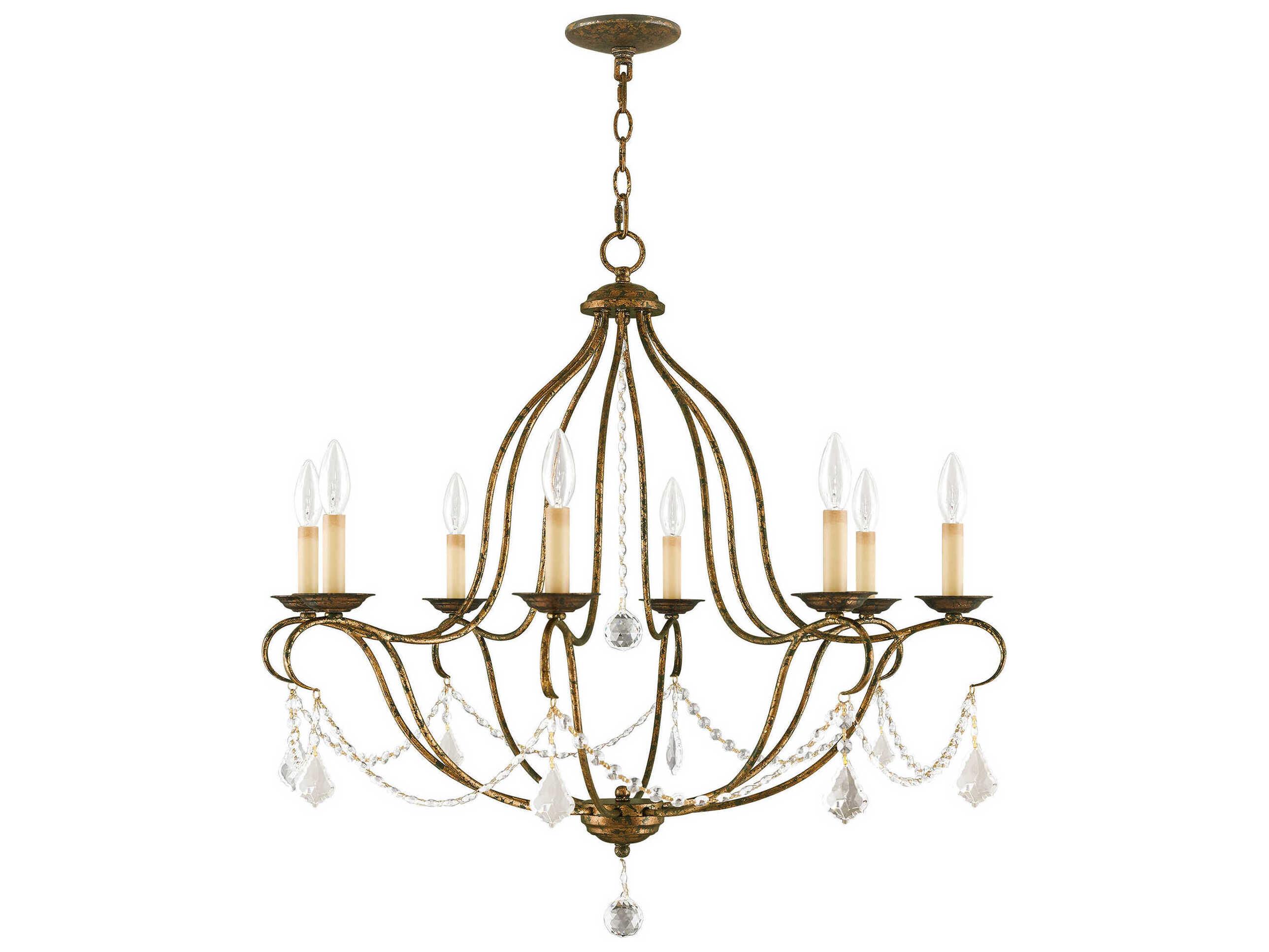 Livex Lighting Chesterfield 8-Light Hand Applied Venetian Golden Bronze Crystal Candelabra Chandelier