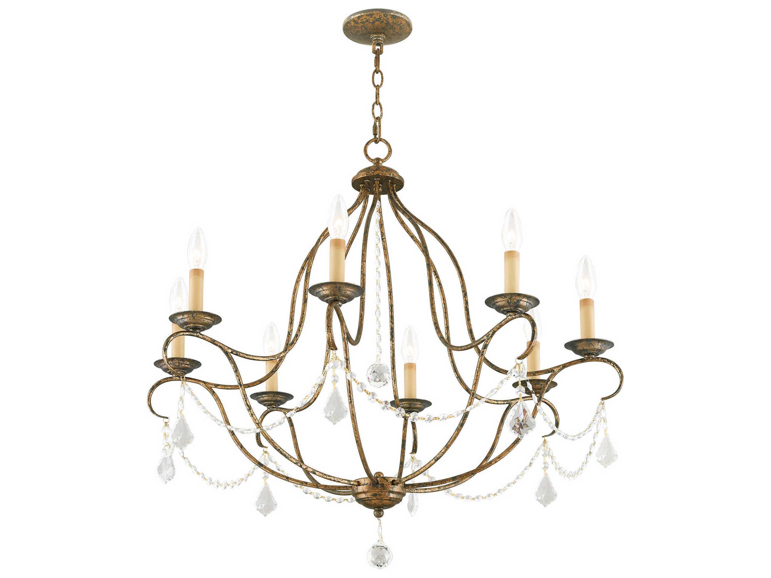 Livex Lighting Chesterfield 8-Light Hand Applied Venetian Golden Bronze Crystal Candelabra Chandelier