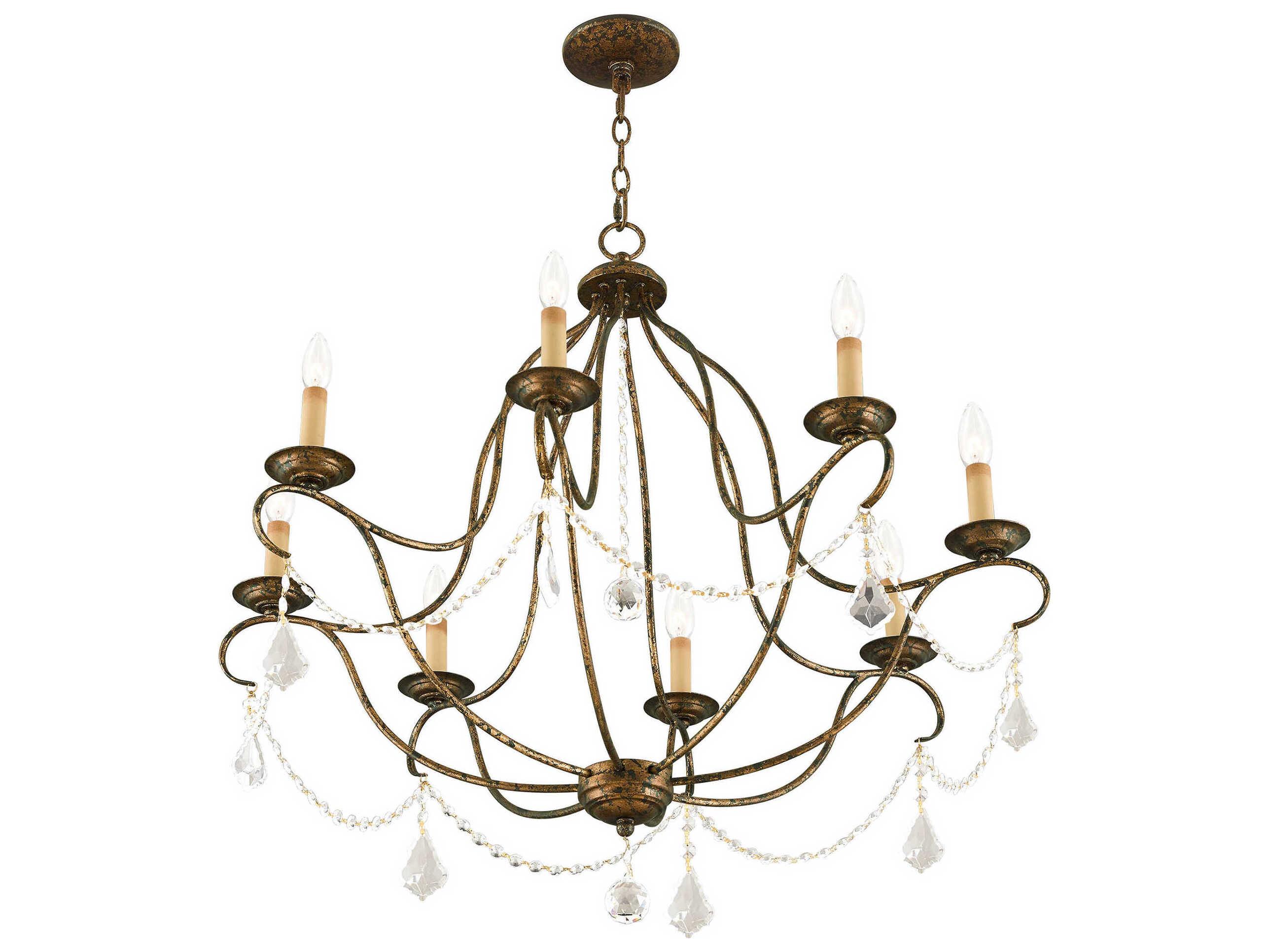 Livex Lighting Chesterfield 8-Light Hand Applied Venetian Golden Bronze Crystal Candelabra Chandelier