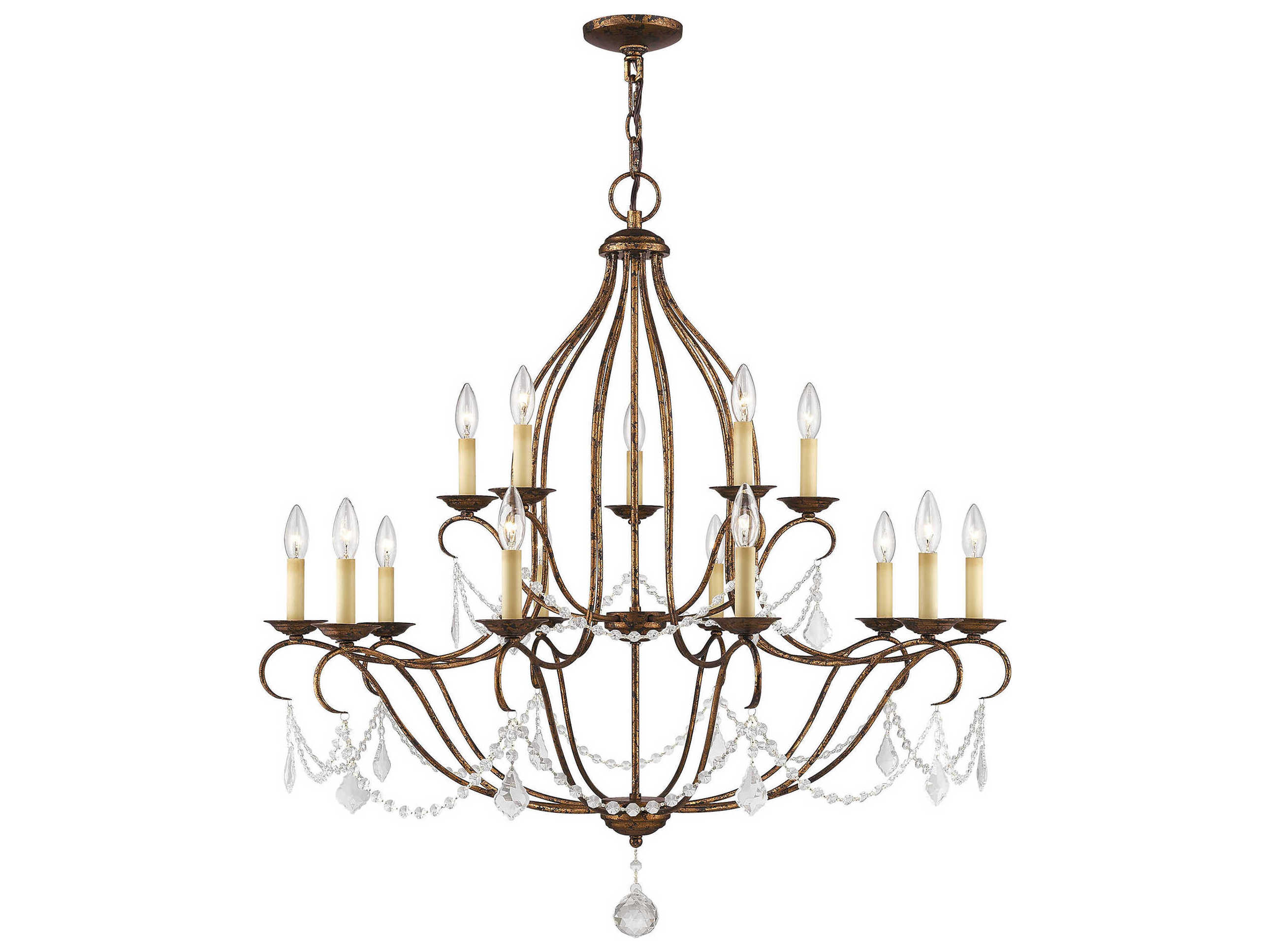 Livex Lighting Chesterfield 15-Light Hand Applied Venetian Golden Bronze Crystal Candelabra Tiered Chandelier