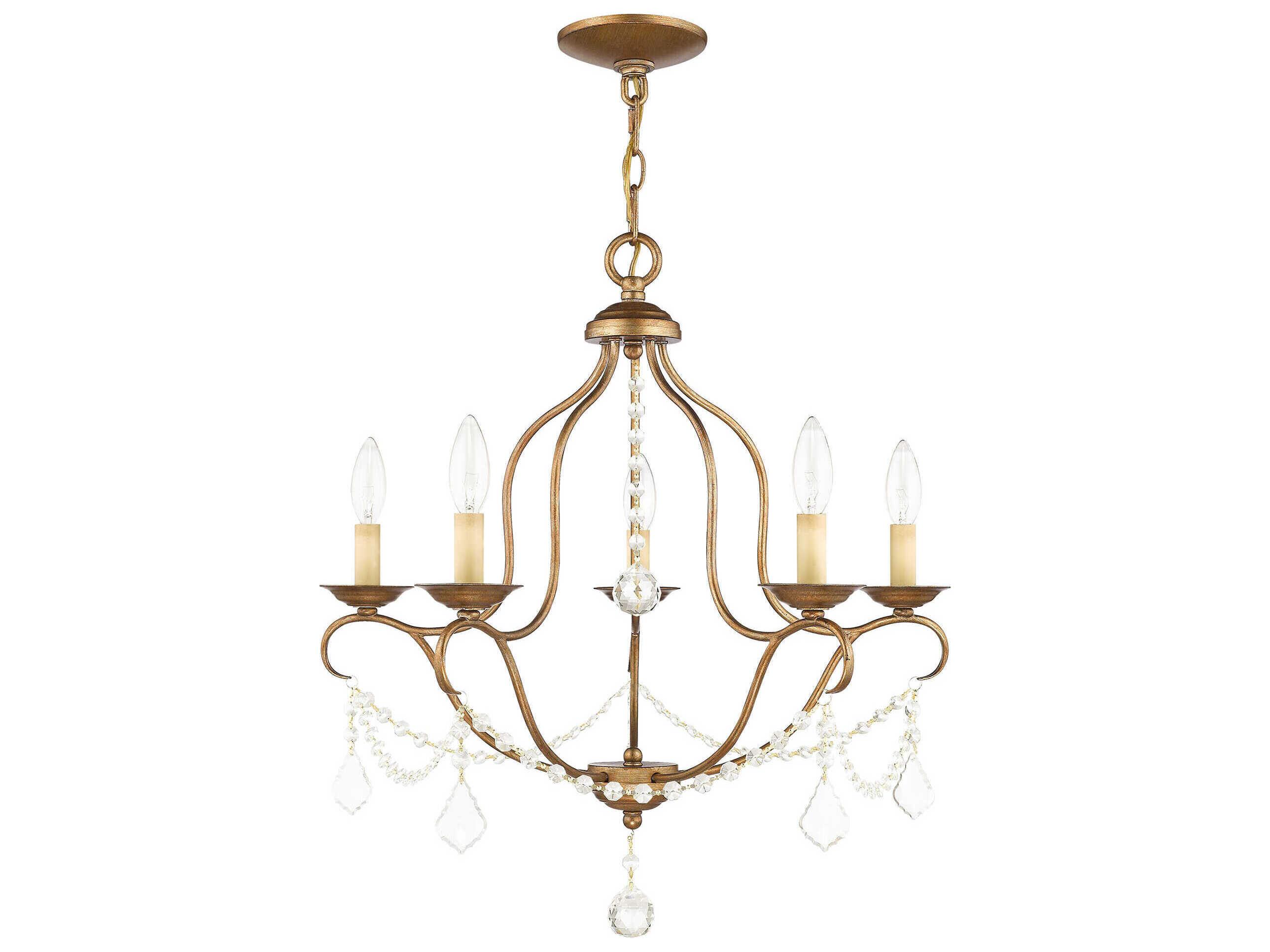 Livex Lighting Chesterfield 5-Light Antique Gold Leaf Crystal Chandelier