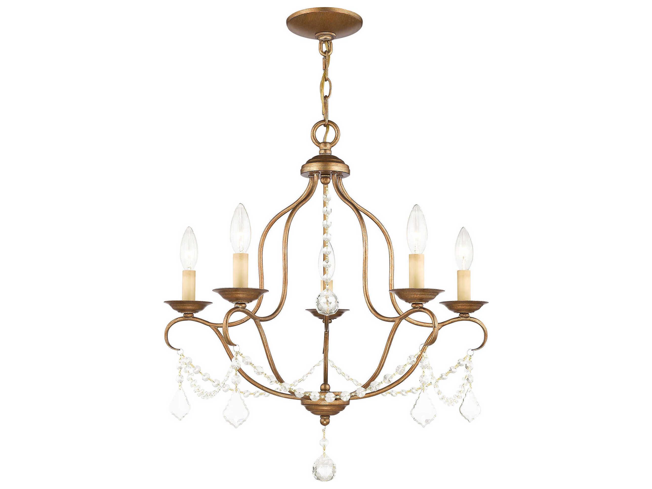 Livex Lighting Chesterfield 5-Light Antique Gold Leaf Crystal Chandelier