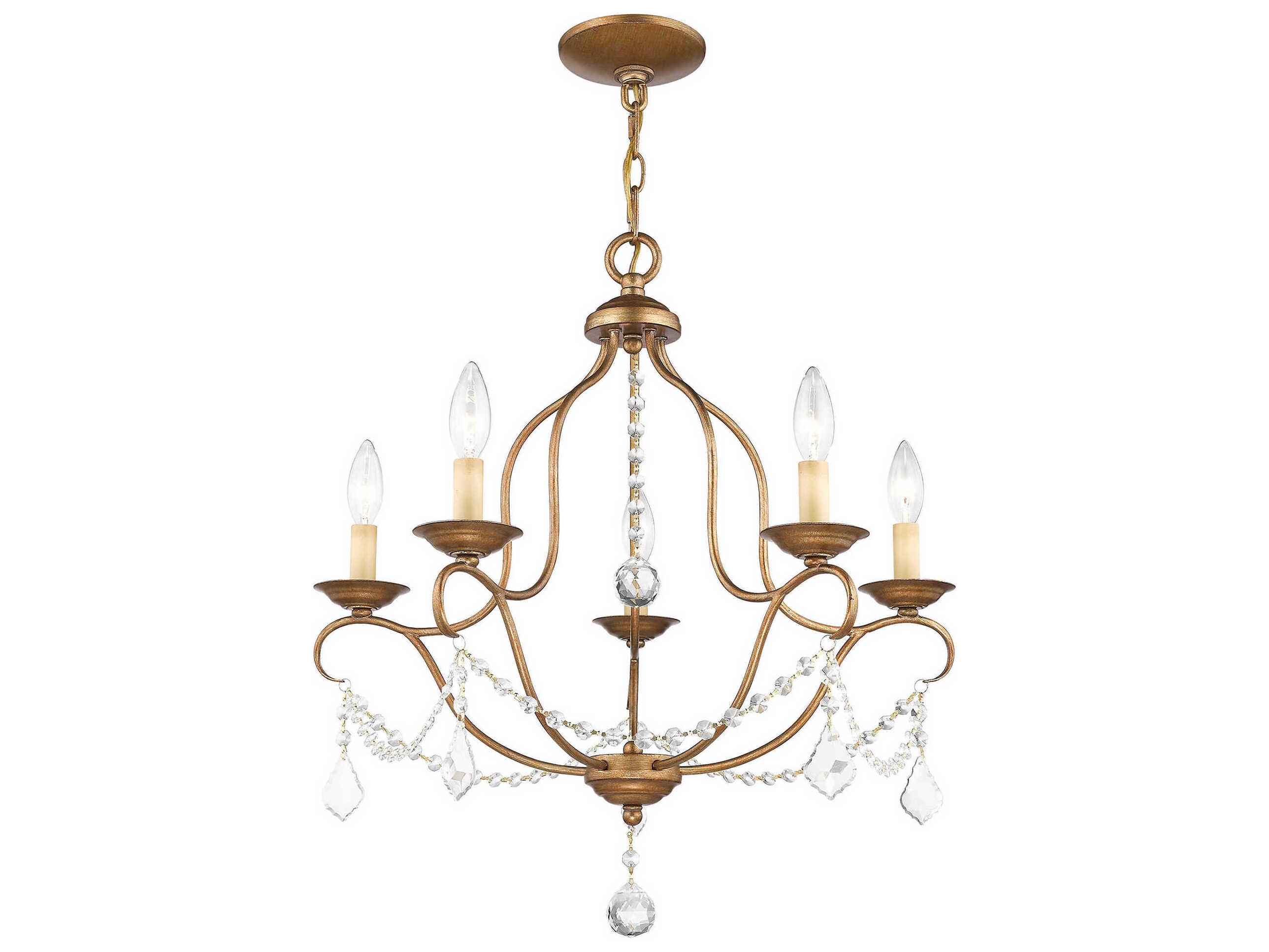 Livex Lighting Chesterfield 5-Light Antique Gold Leaf Crystal Chandelier