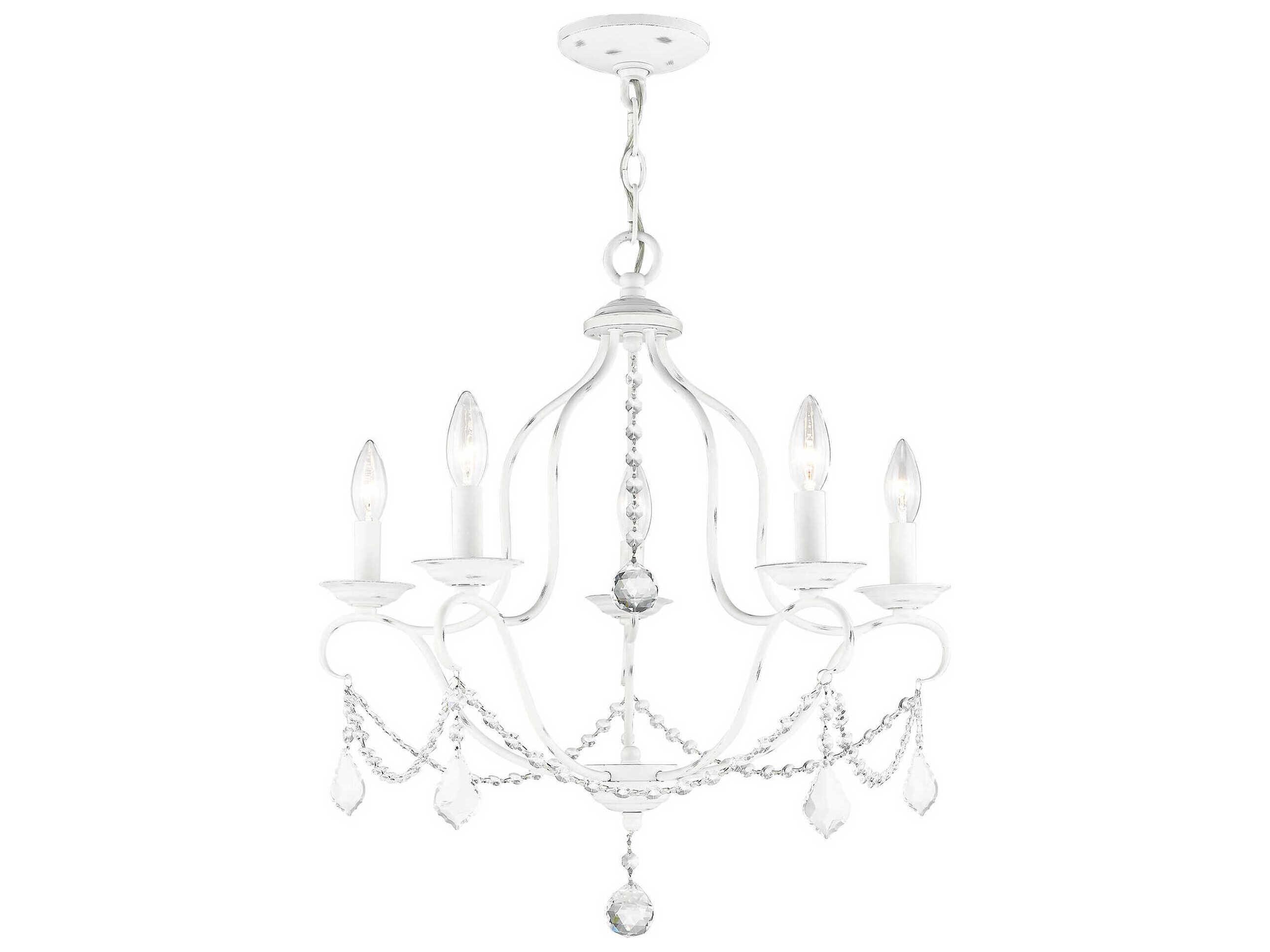 Livex Lighting Chesterfield 5-Light Antique White Crystal Candelabra Chandelier