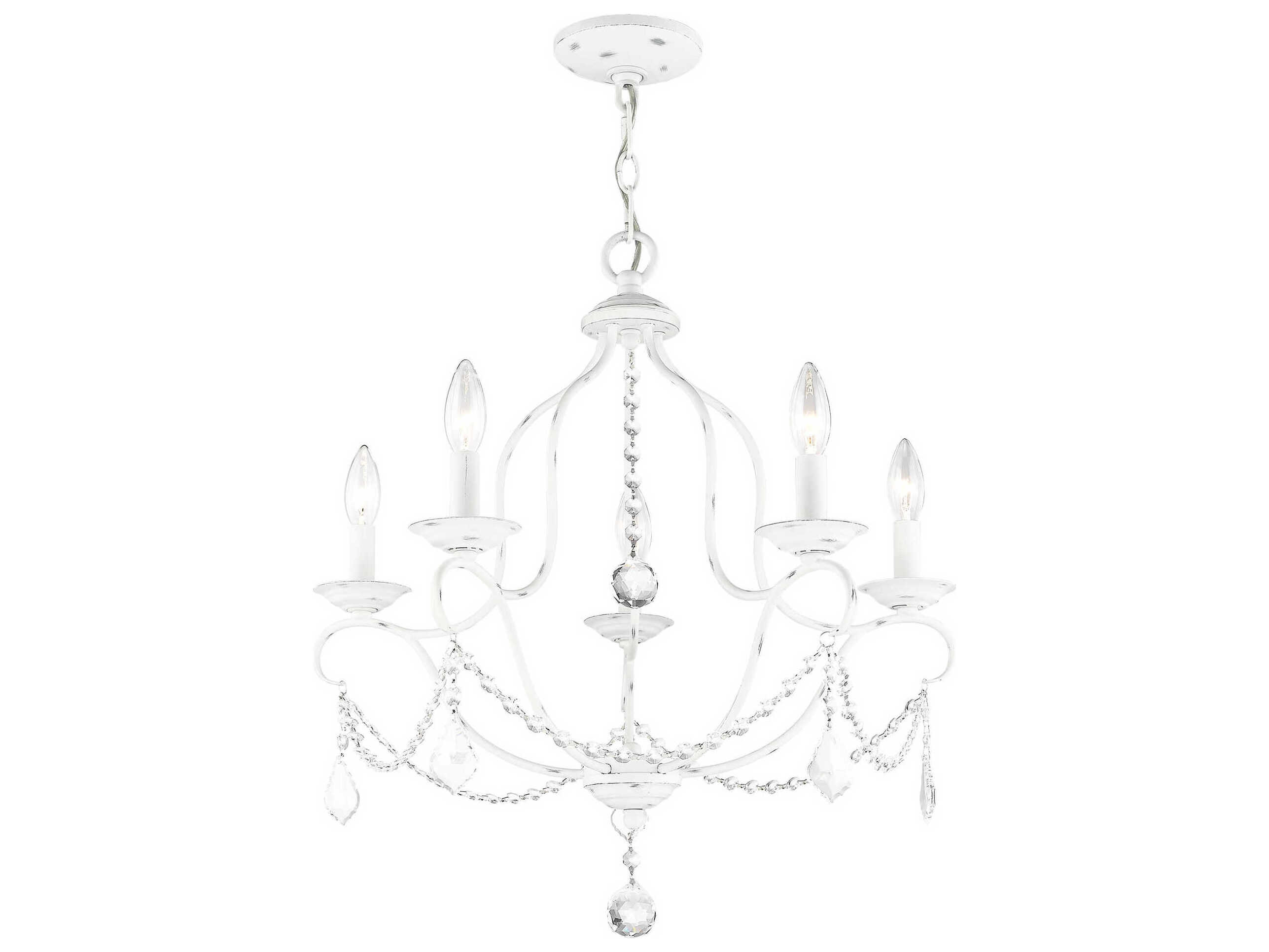 Livex Lighting Chesterfield 5-Light Antique White Crystal Candelabra Chandelier