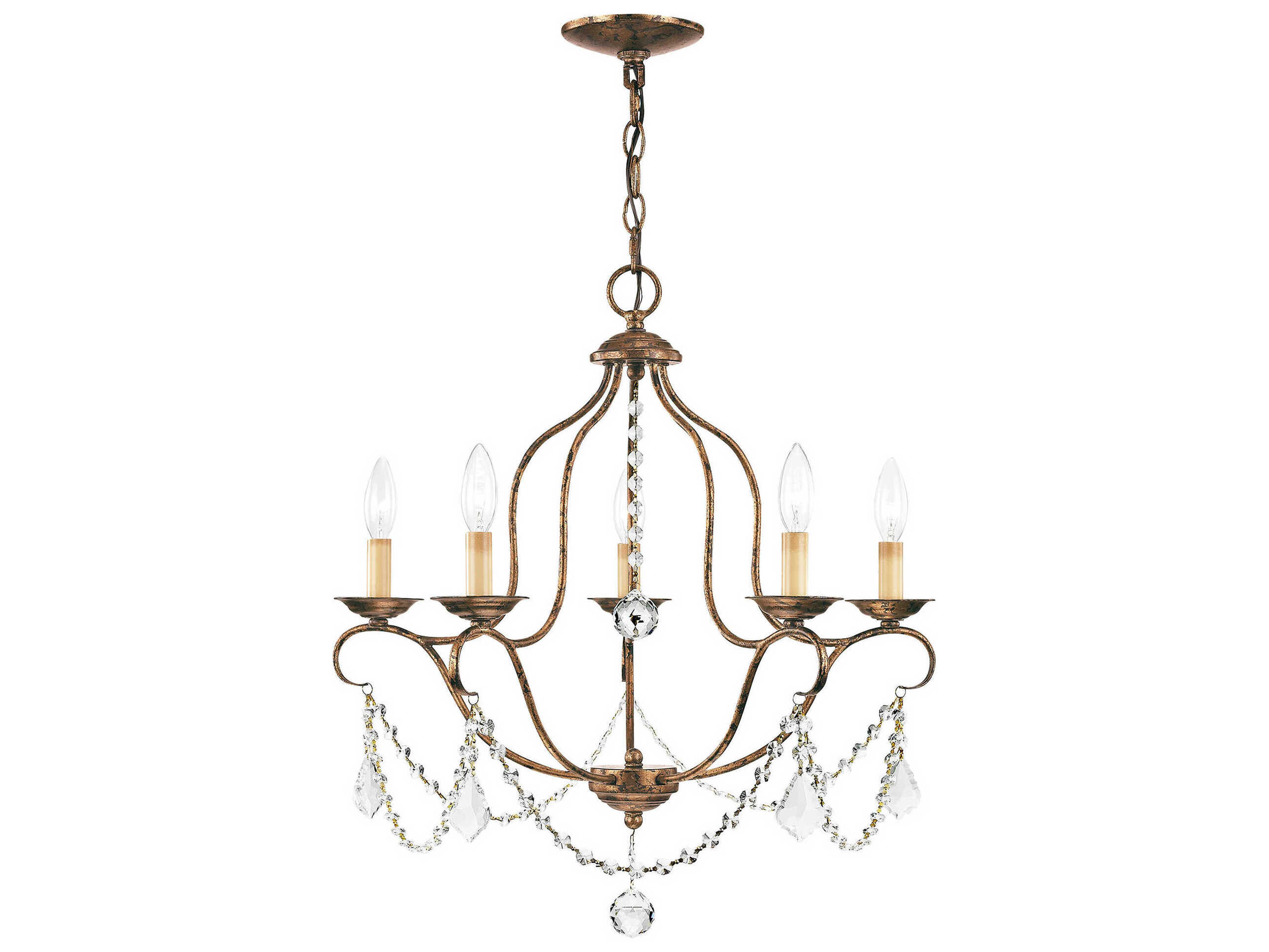 Livex Lighting Chesterfield 5-Light Hand Applied Venetian Golden Bronze Crystal Candelabra Chandelier