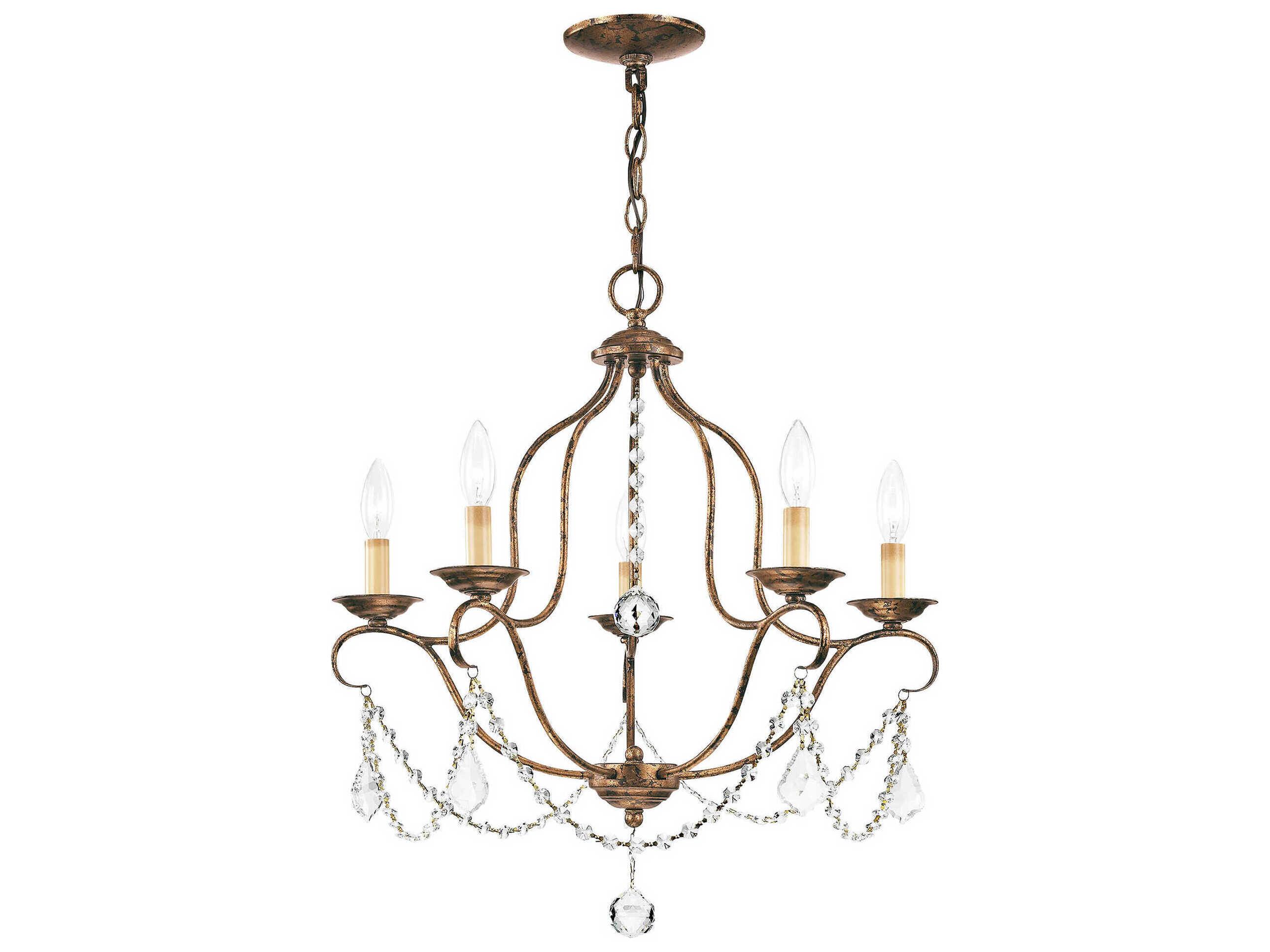 Livex Lighting Chesterfield 5-Light Hand Applied Venetian Golden Bronze Crystal Candelabra Chandelier