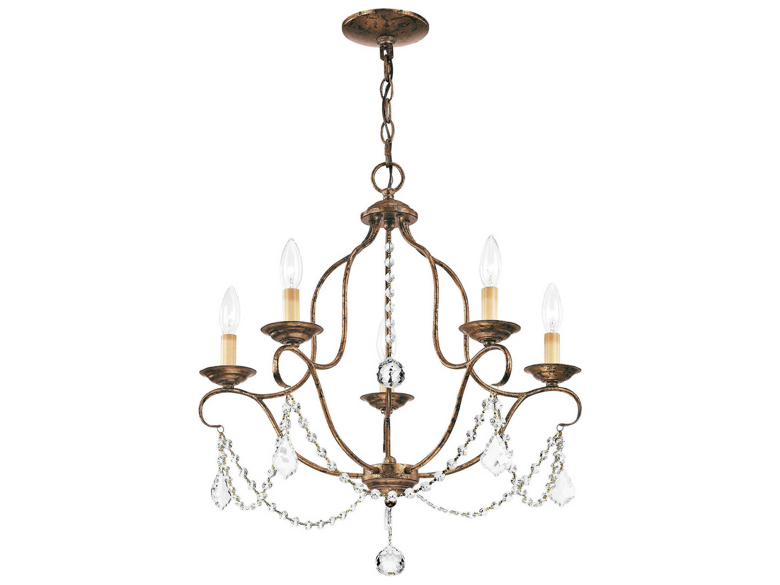 Livex Lighting Chesterfield 5-Light Hand Applied Venetian Golden Bronze Crystal Candelabra Chandelier