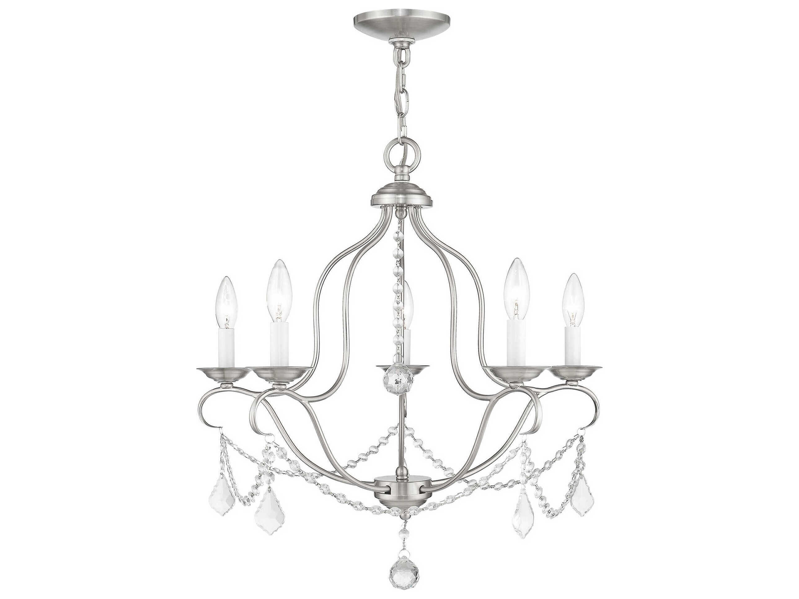 Livex Lighting Chesterfield 5-Light Brushed Nickel Crystal Candelabra Chandelier